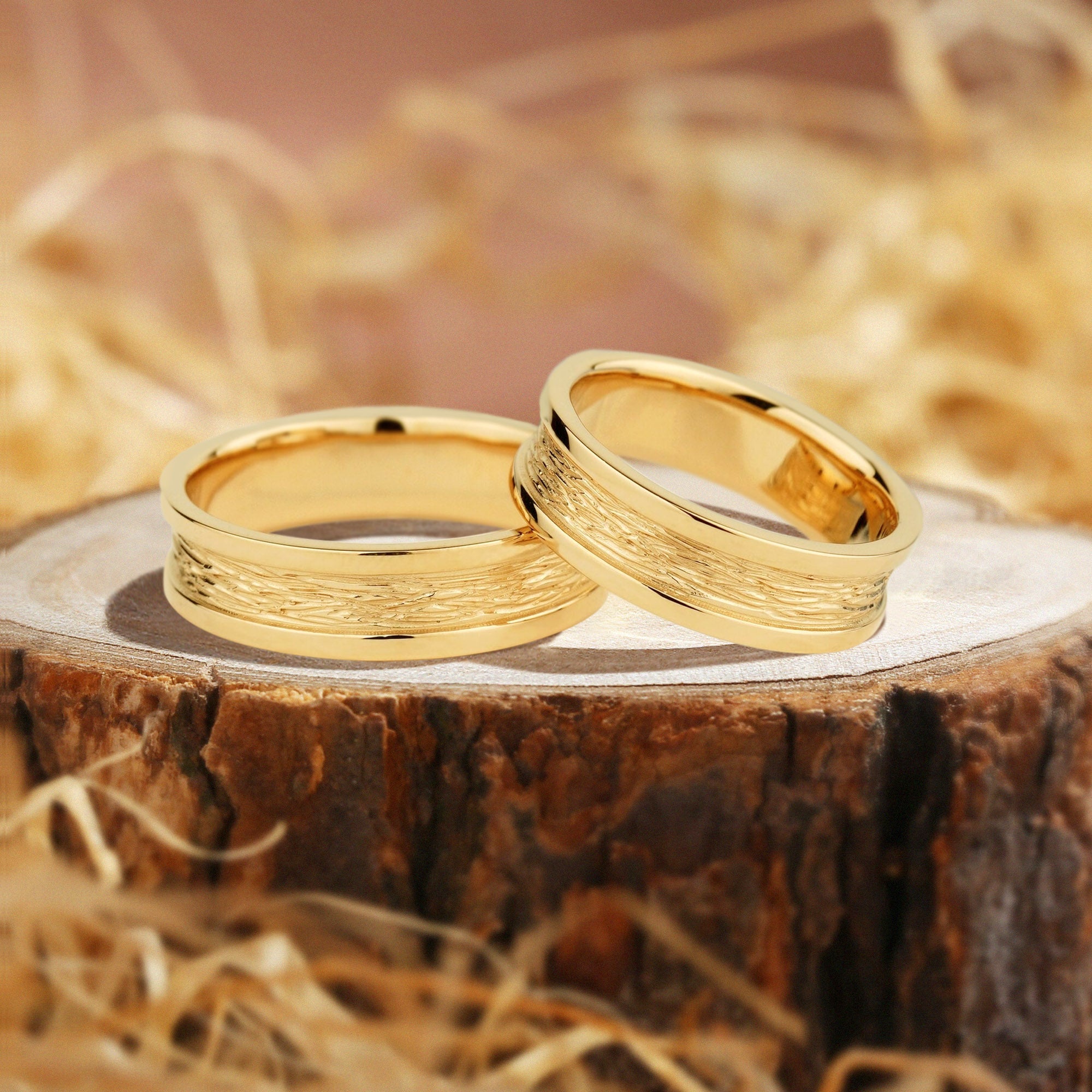 Eleanor Solid Gold Couple Wedding Rings Set – Blingflare