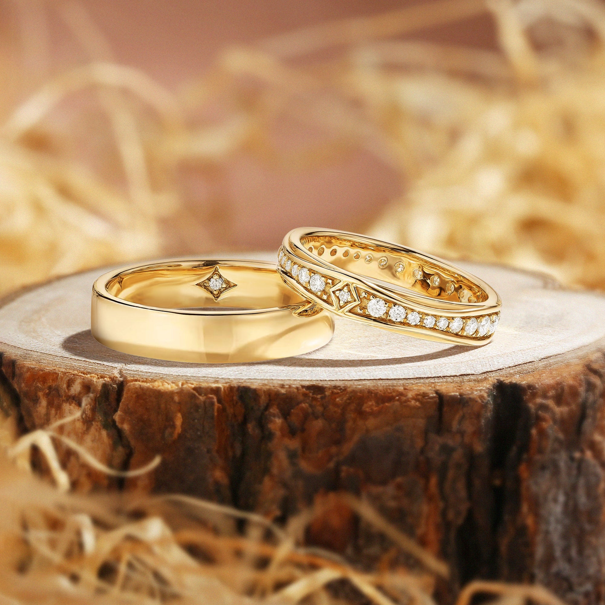 Mirabelle - Star Moissanite Couple Rings Set Solid Gold Eternity Ring 2pcs