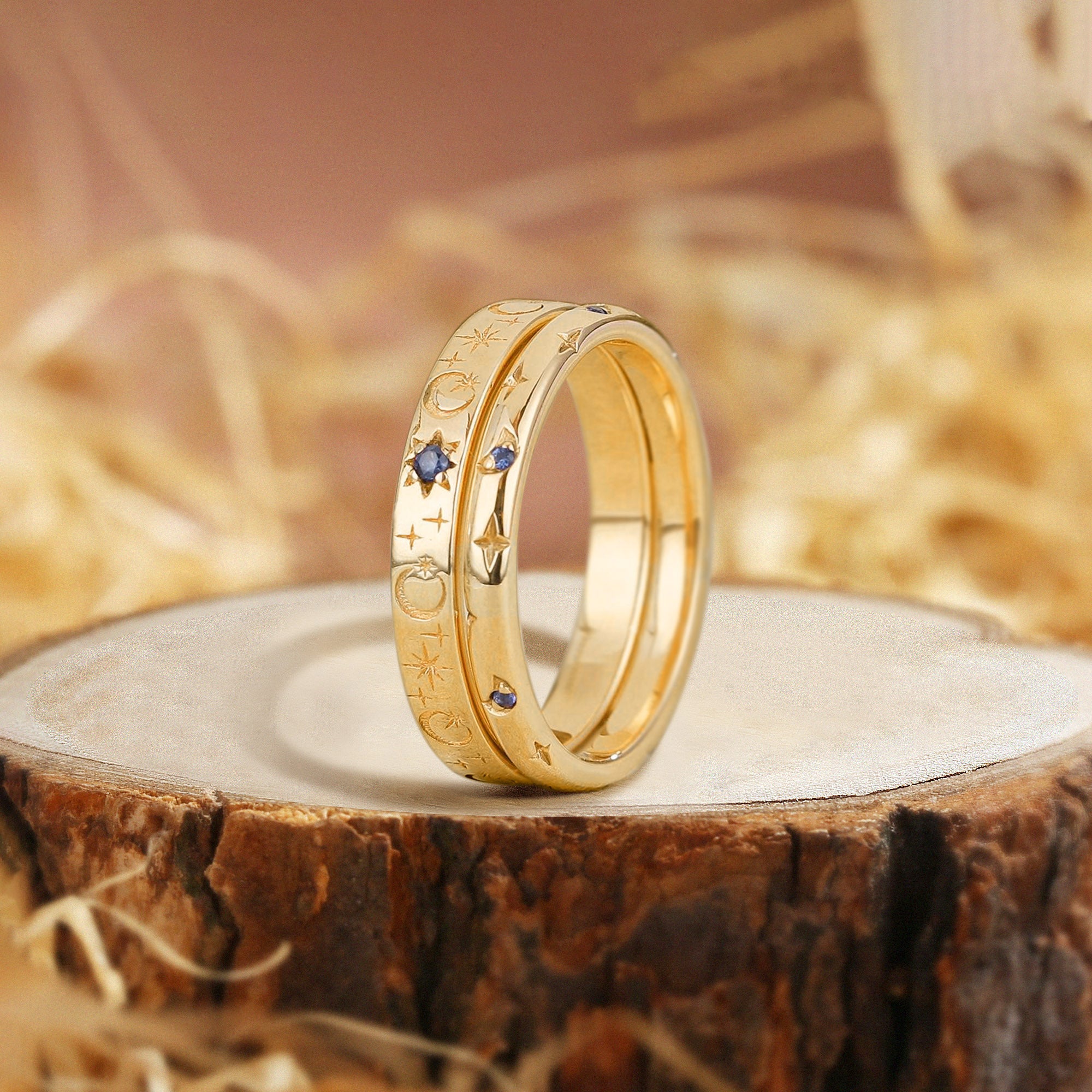 Estelle - Star & Moon Sapphire Couple Rings