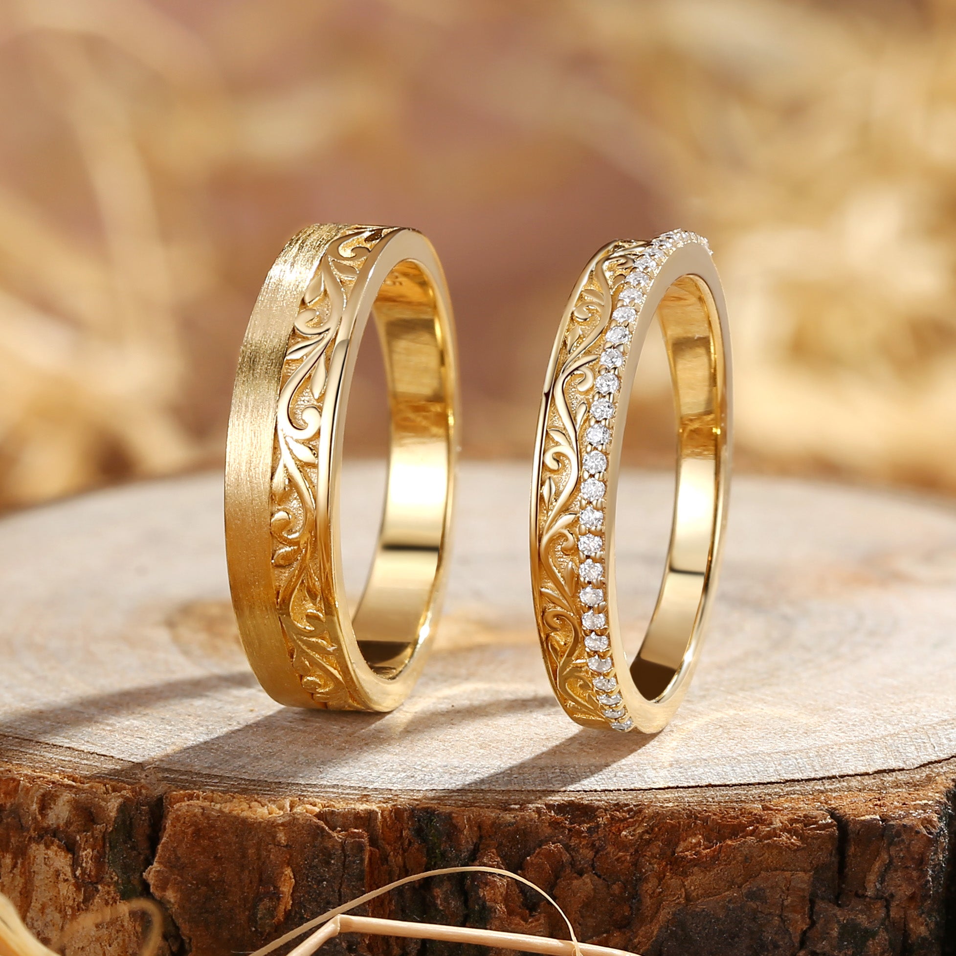 Couple Ring - Nature Inspired Leaf Promise Ring Set