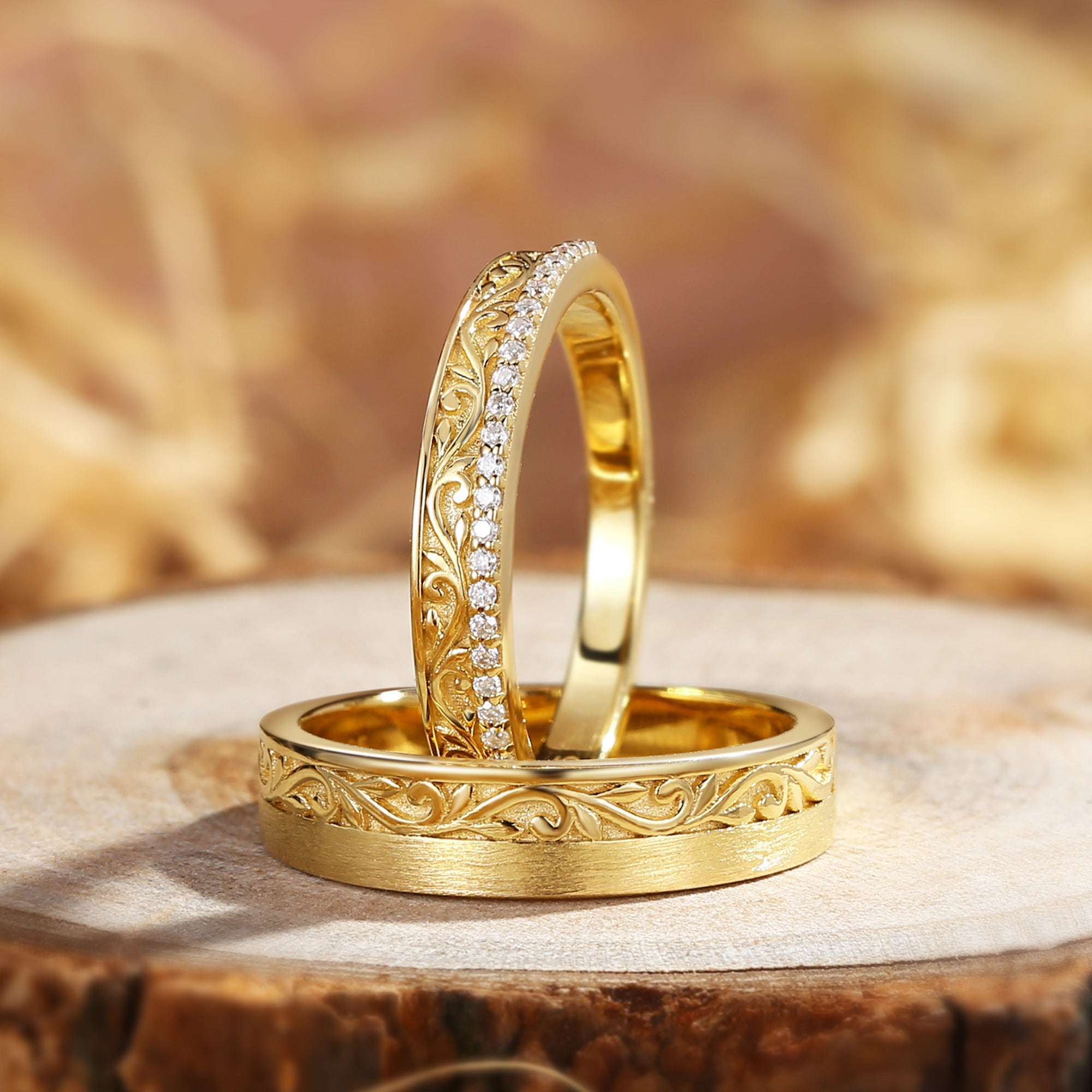 Couple Ring - Nature Inspired Leaf Promise Ring Set