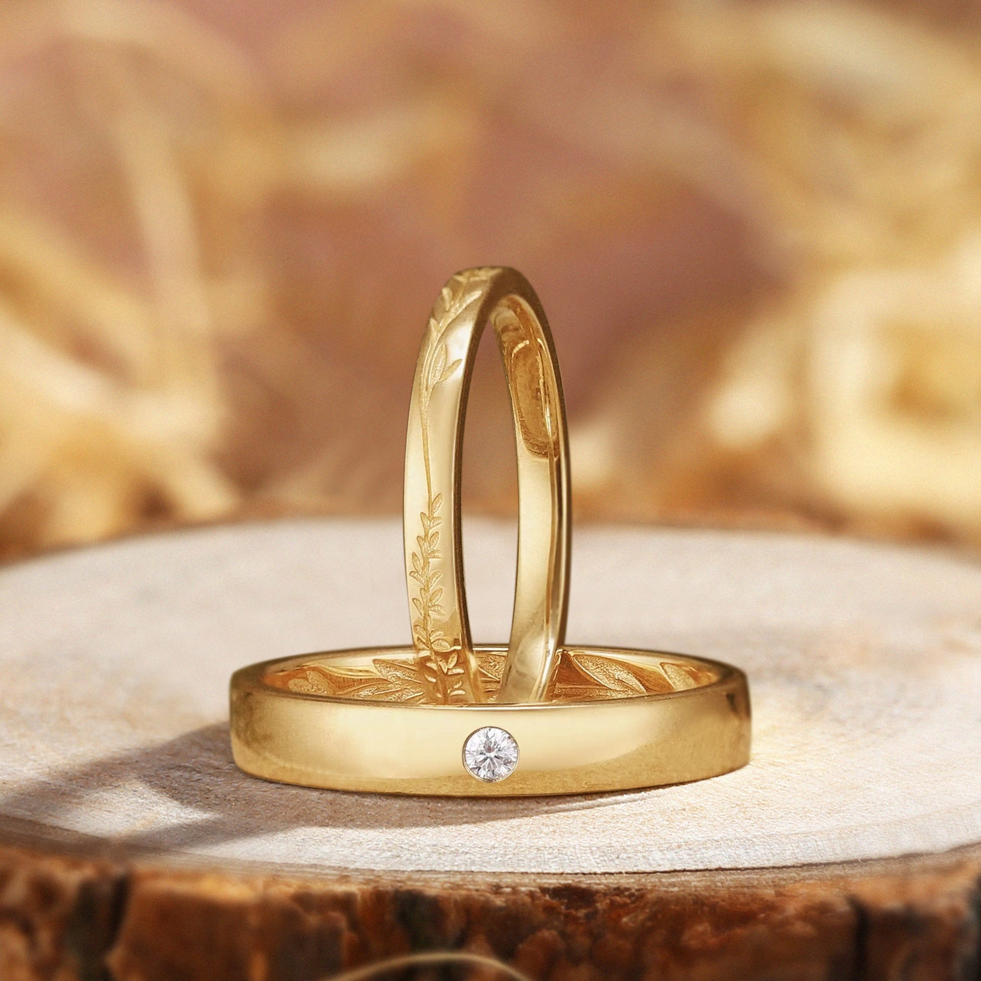 Lavande - Lavender Love Rings – Moissanites His & Hers Leaf Bands