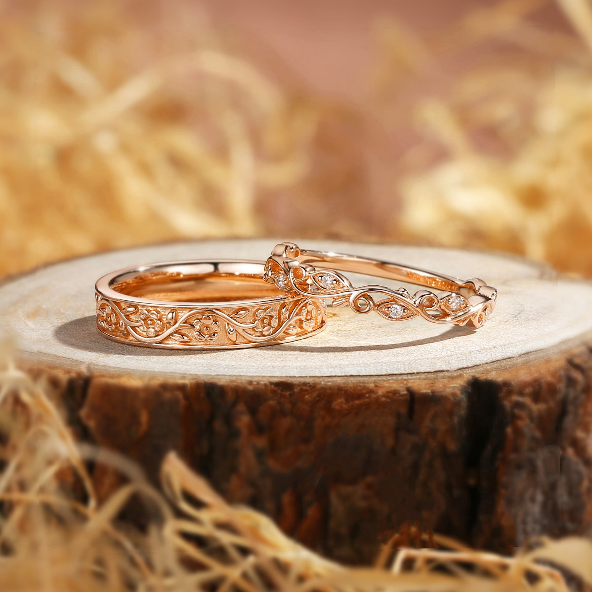 Couple Ring - Nature Inspired Promise Ring Set