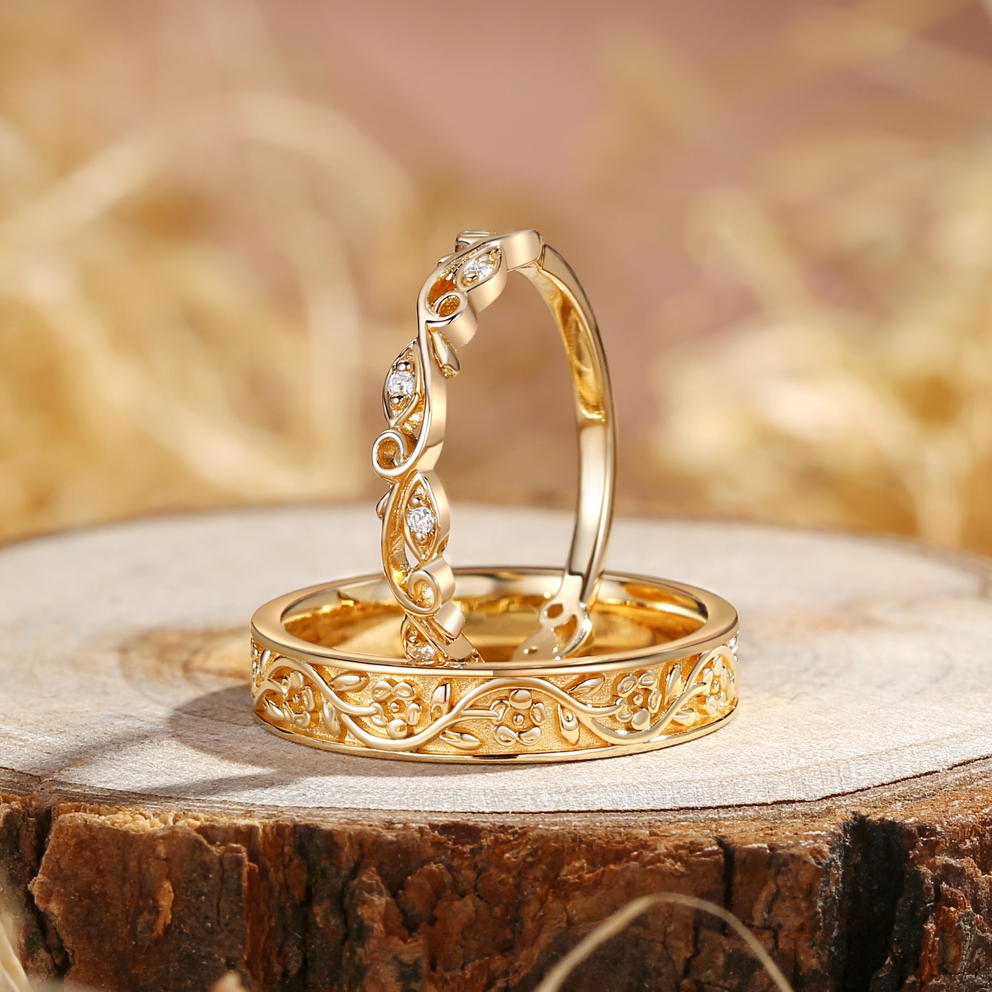 Couple Ring - Nature Inspired Promise Ring Set