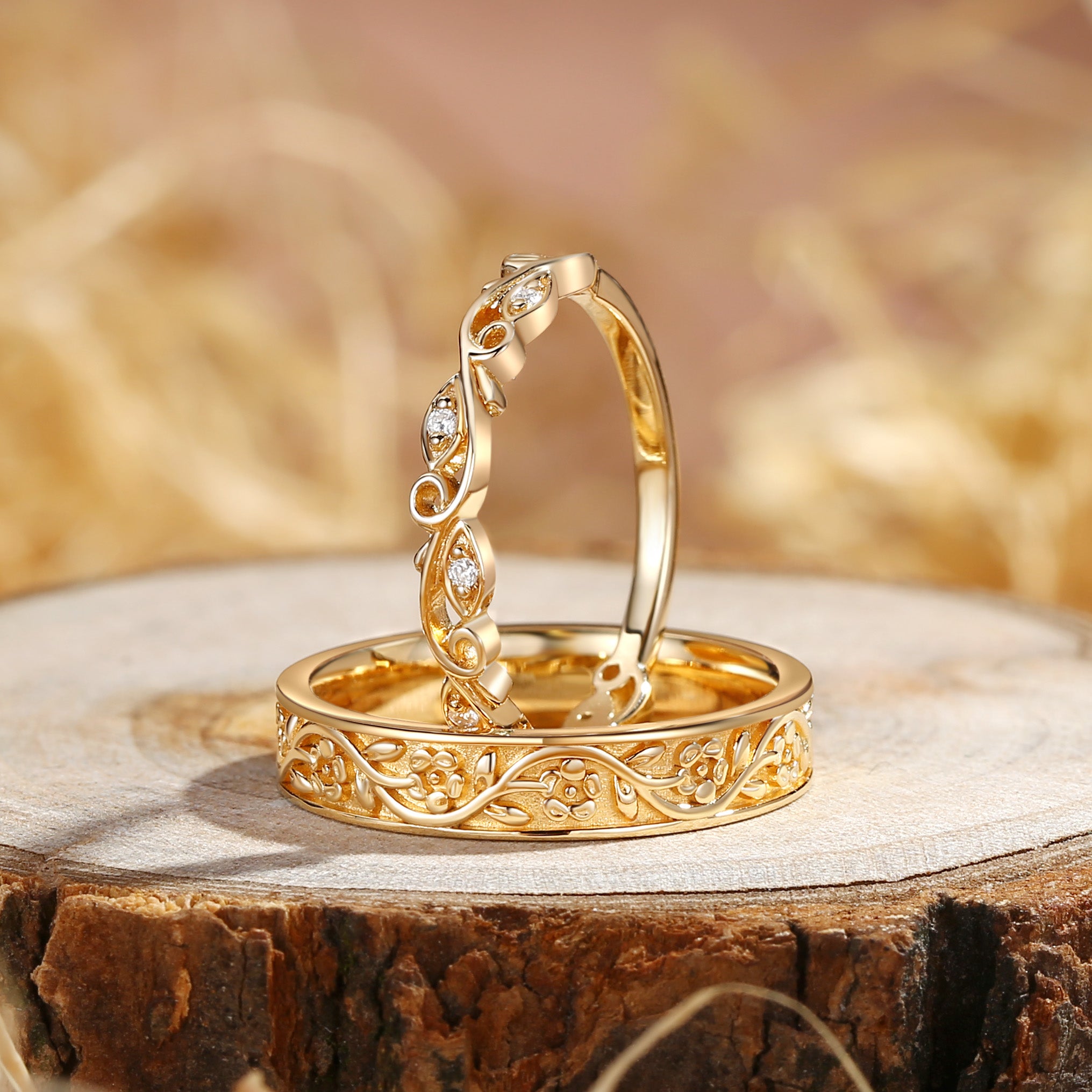 Couple Ring - Nature Inspired Promise Ring Set