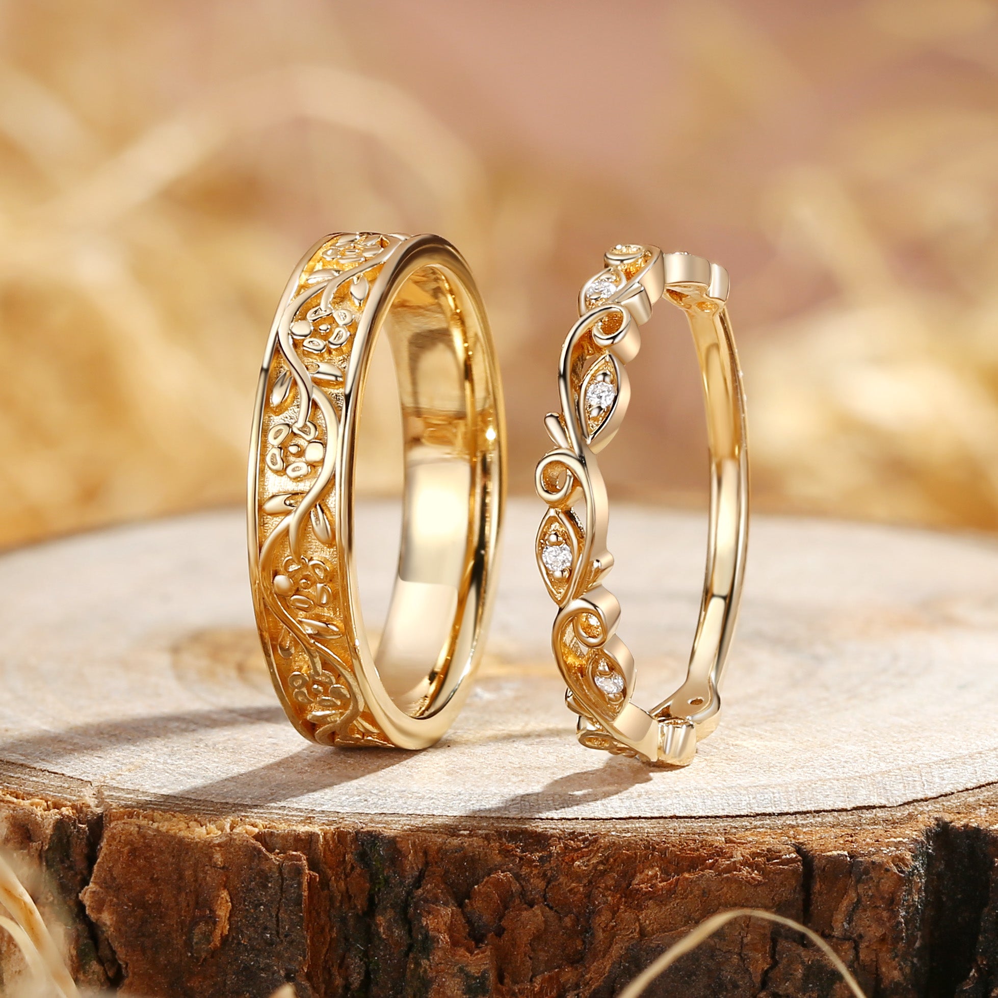 Couple Ring - Nature Inspired Promise Ring Set
