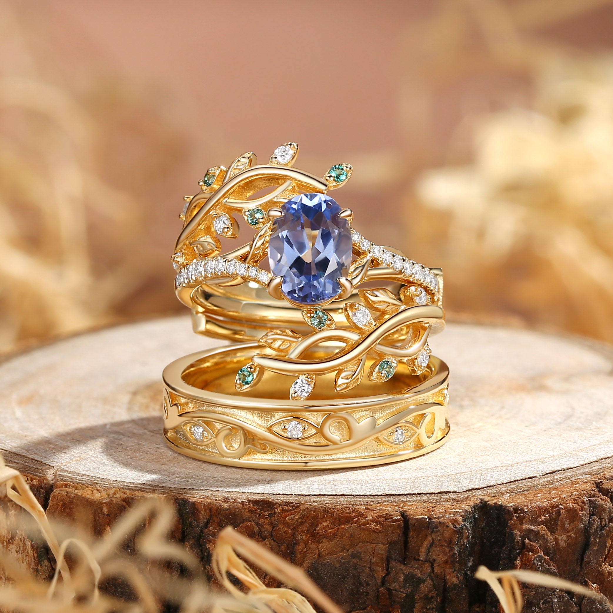 Daphne - Oval Cut Lab Cornflower Blue Sapphire Couple Ring Set
