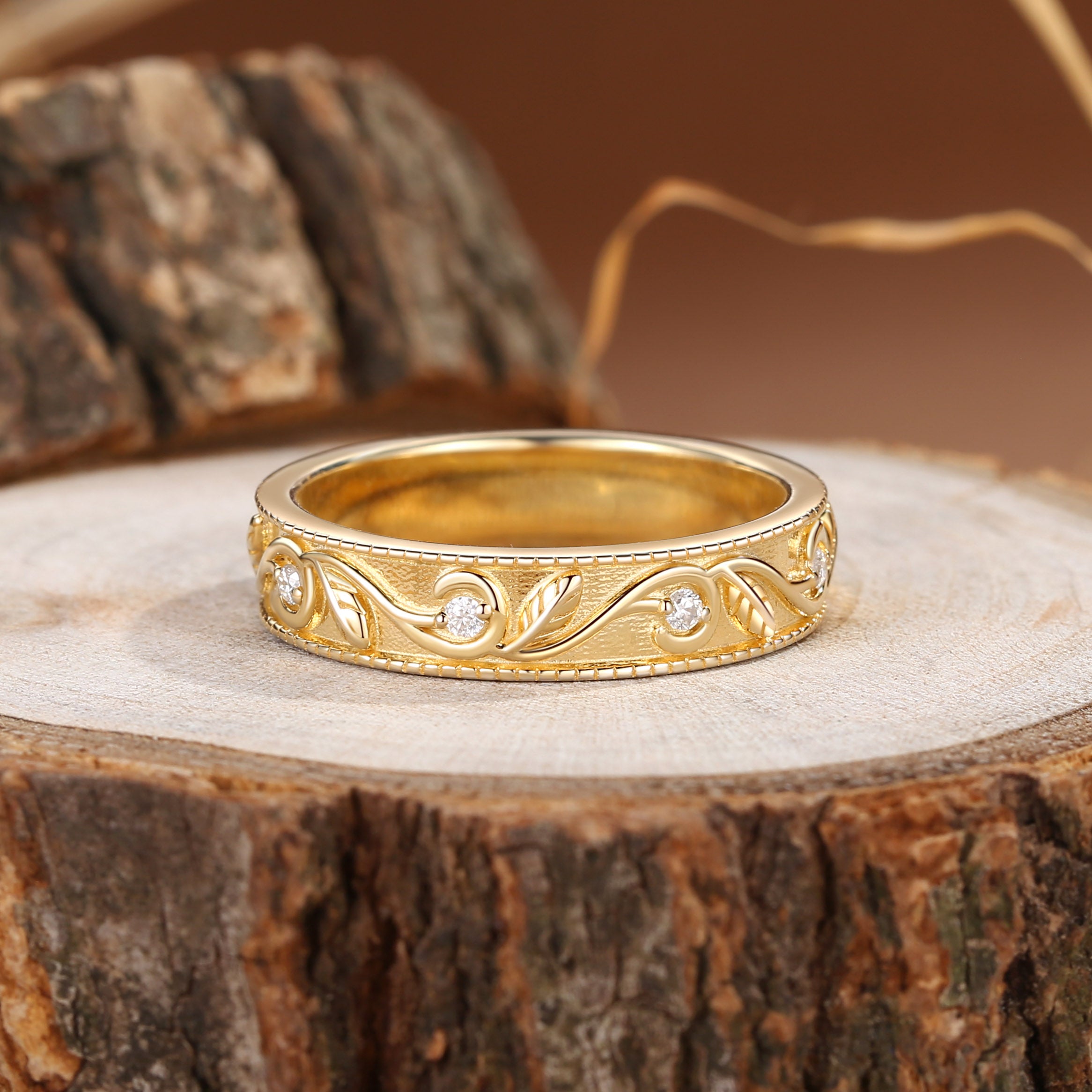 5MM Moissanite Promise Gold Men Rings, 14K Yellow Gold
