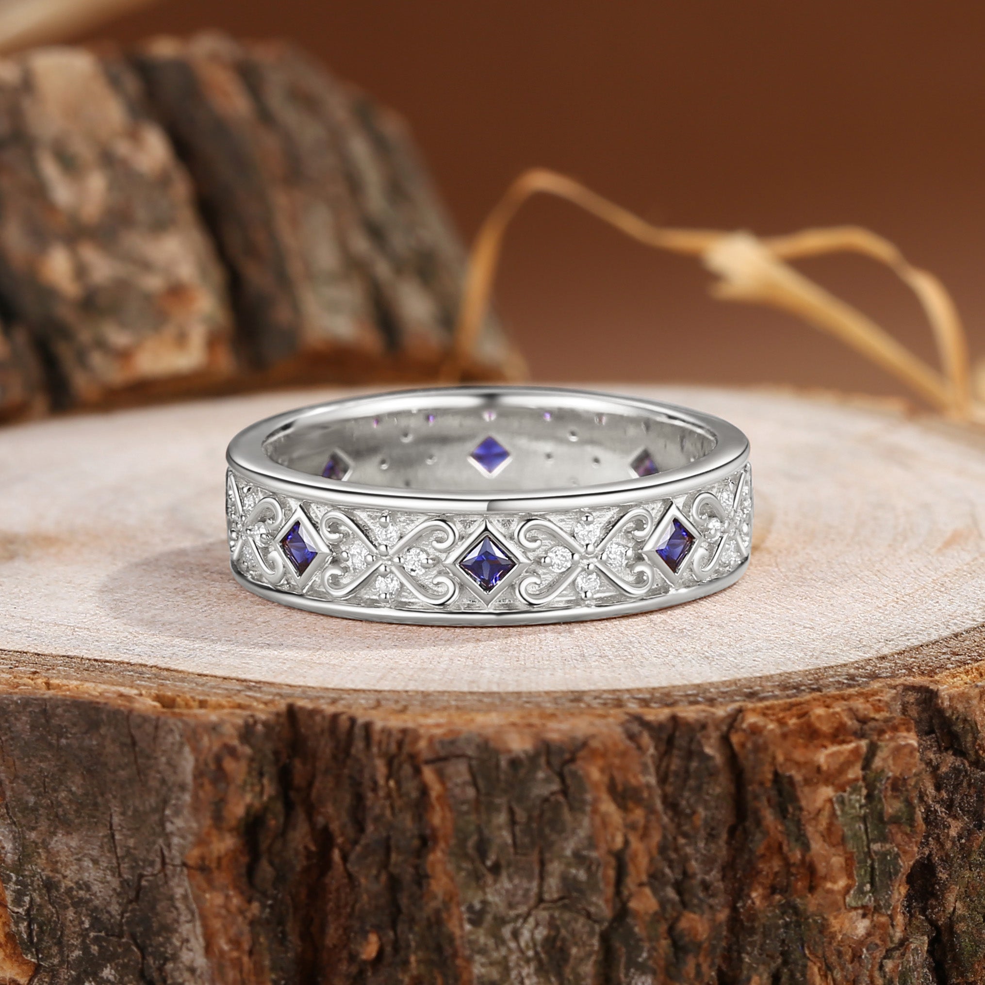 5.5MM Branch Blue Sapphire Cluster Men Ring