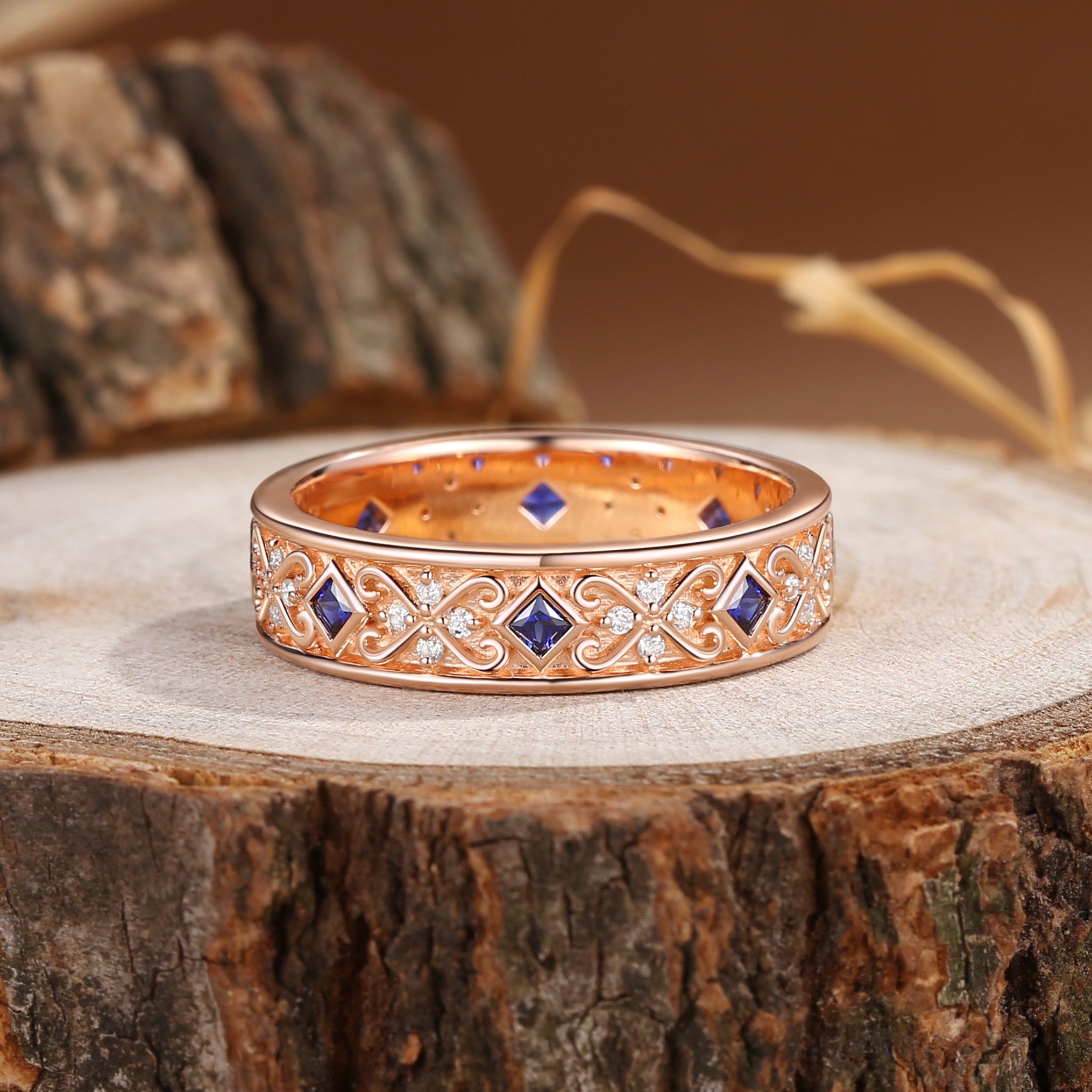 5.5MM Branch Blue Sapphire Cluster Men Ring