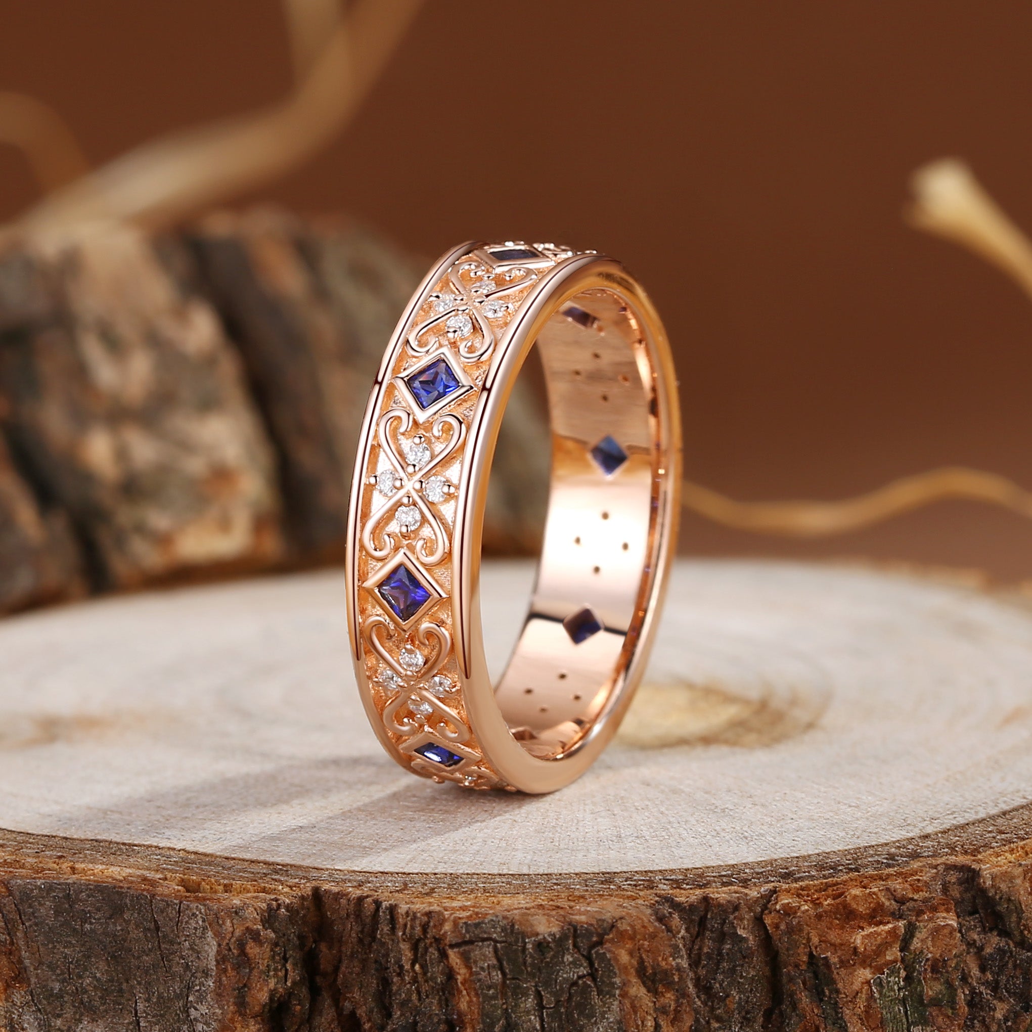 5.5MM Branch Blue Sapphire Cluster Men Ring