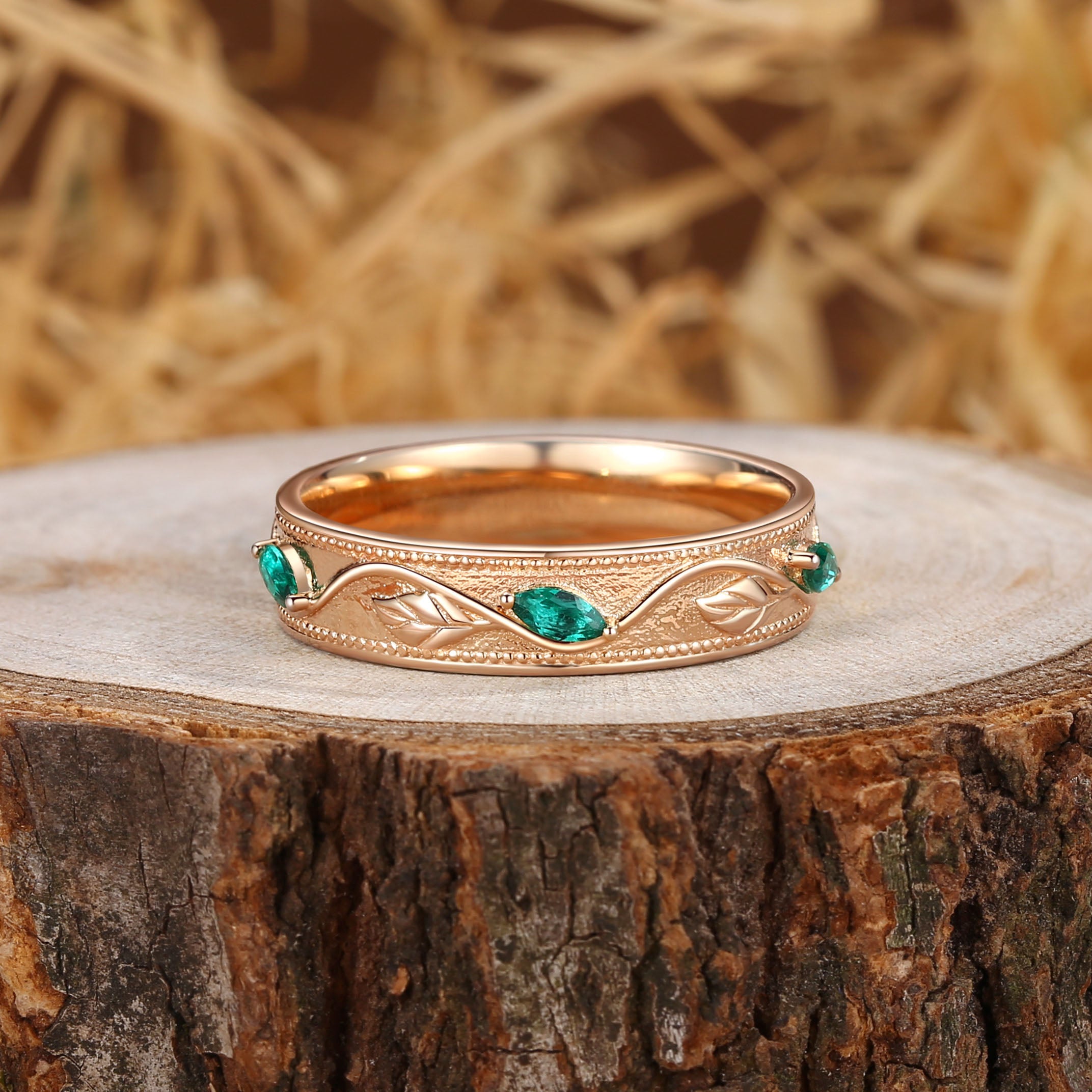 5MM Unique Emerald Cluster Leaf Men Ring