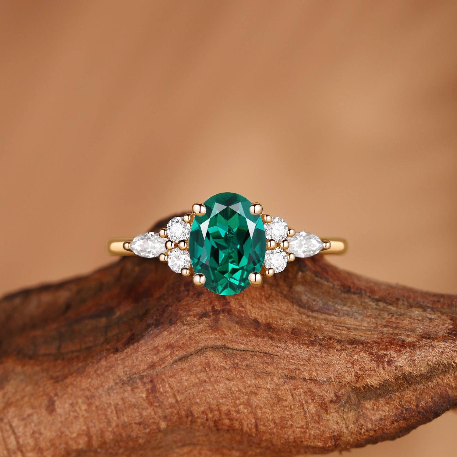 Lucinda - Oval Cut Lab Emerald Classic Engagement Ring