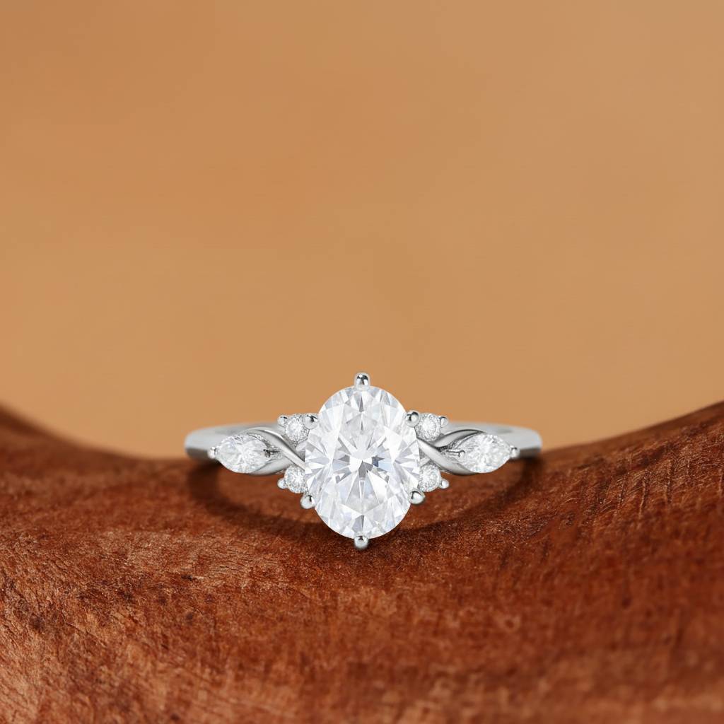 Nola - Three Stone Oval Cut Moissanite Twist Engagement Ring