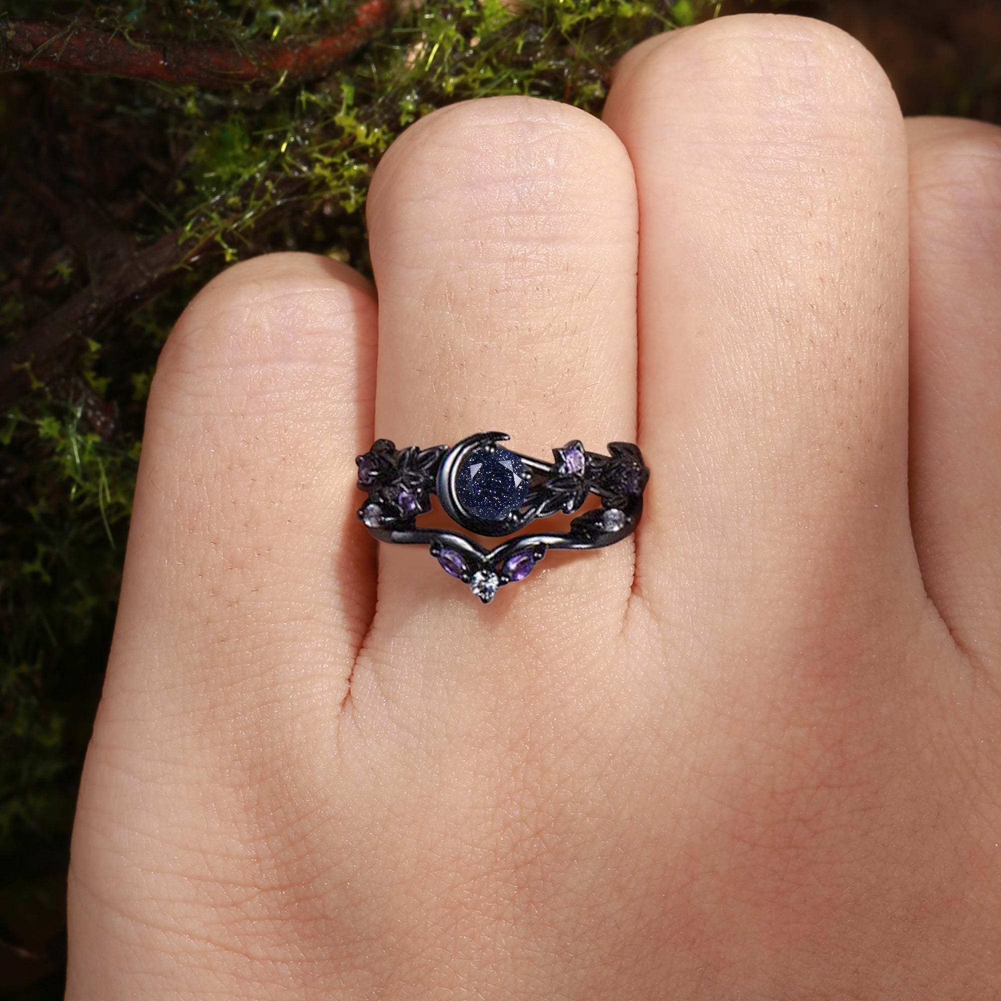 Ysolde - Moon & Star Galaxy Orion Nebula Blue Sandstone Leaf Inspired Bridal Set 2pcs