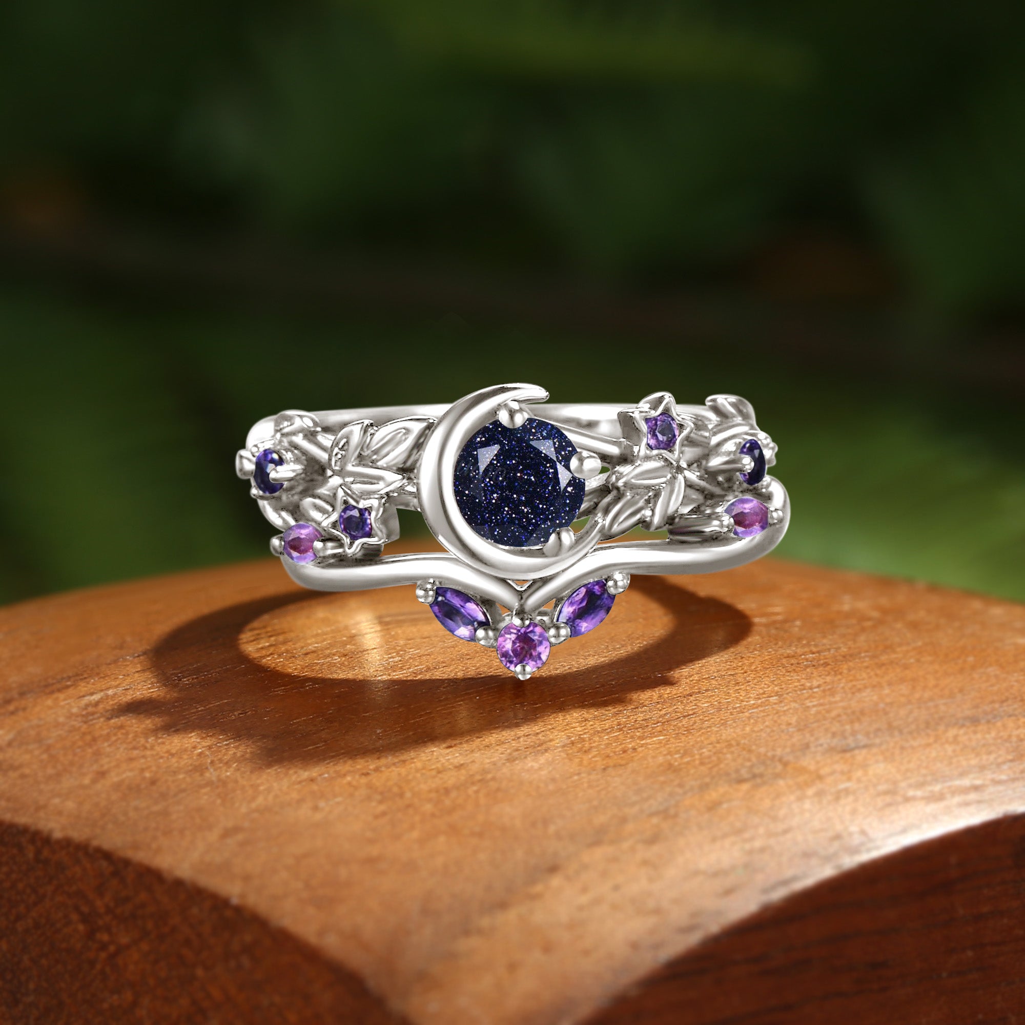 Ysolde - Moon & Star Galaxy Orion Nebula Blue Sandstone Leaf Inspired Bridal Set 2pcs