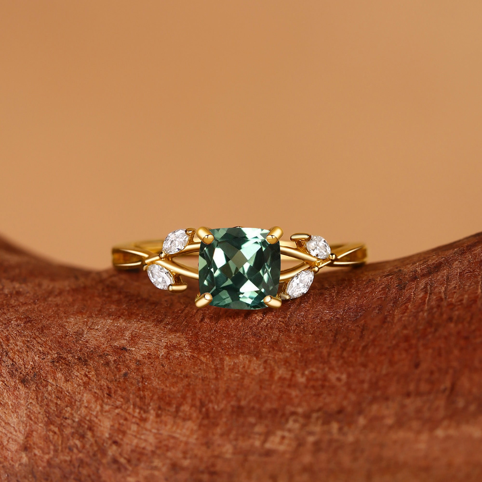 Penelope - Cushion Cut Green Sapphire Infinity Engagement Ring