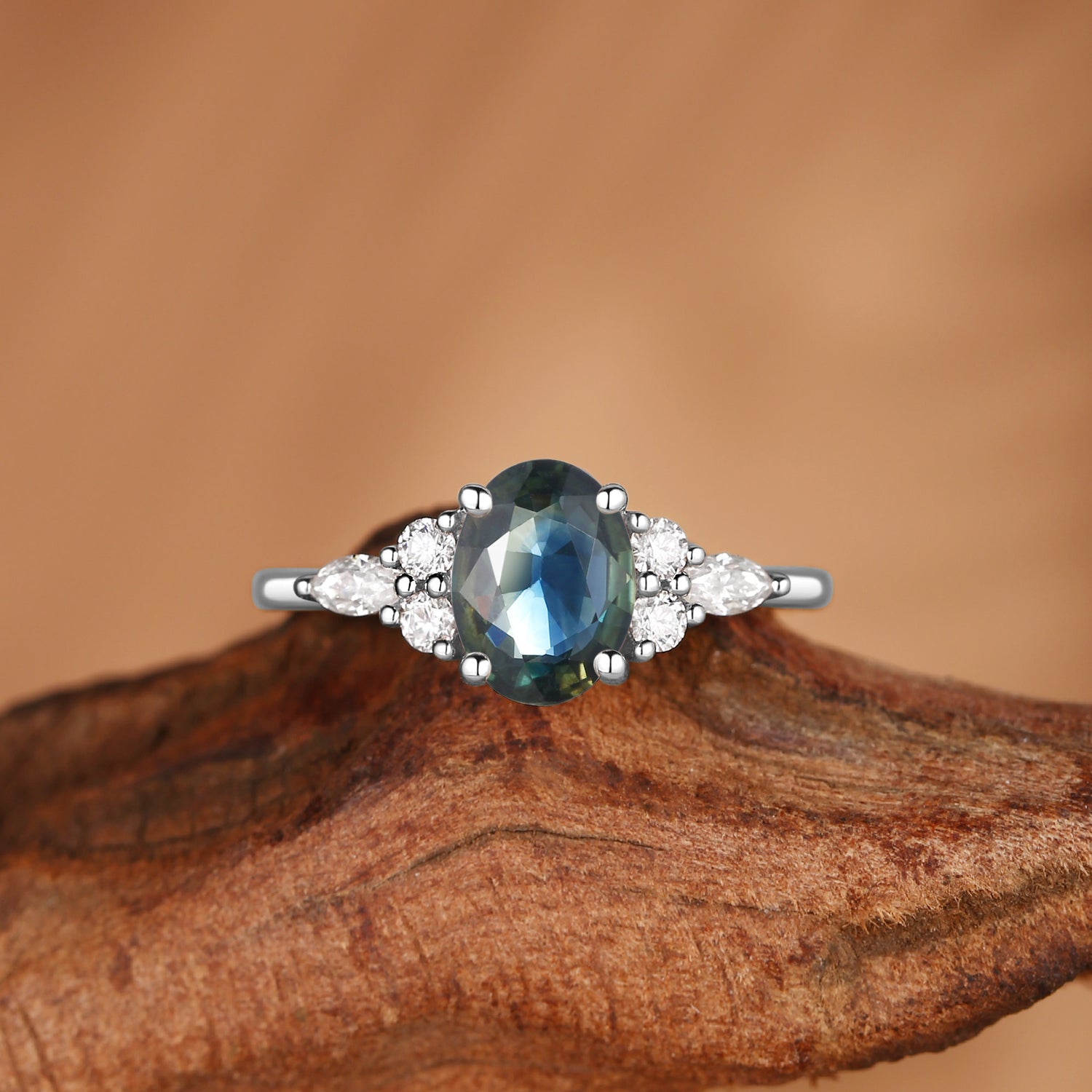Lucinda - Oval Cut Blue Green Sapphire Classic Engagement Ring