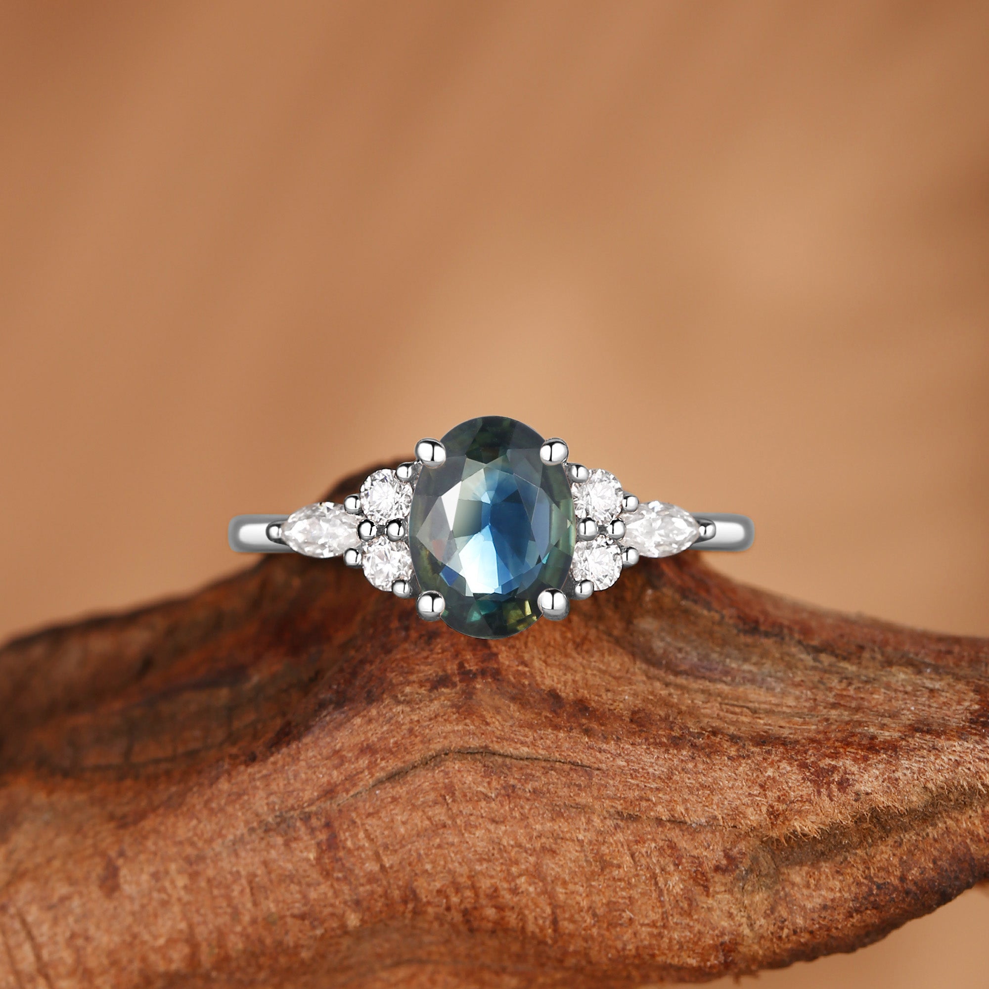 Lucinda - Oval Cut Blue Green Sapphire Classic Engagement Ring