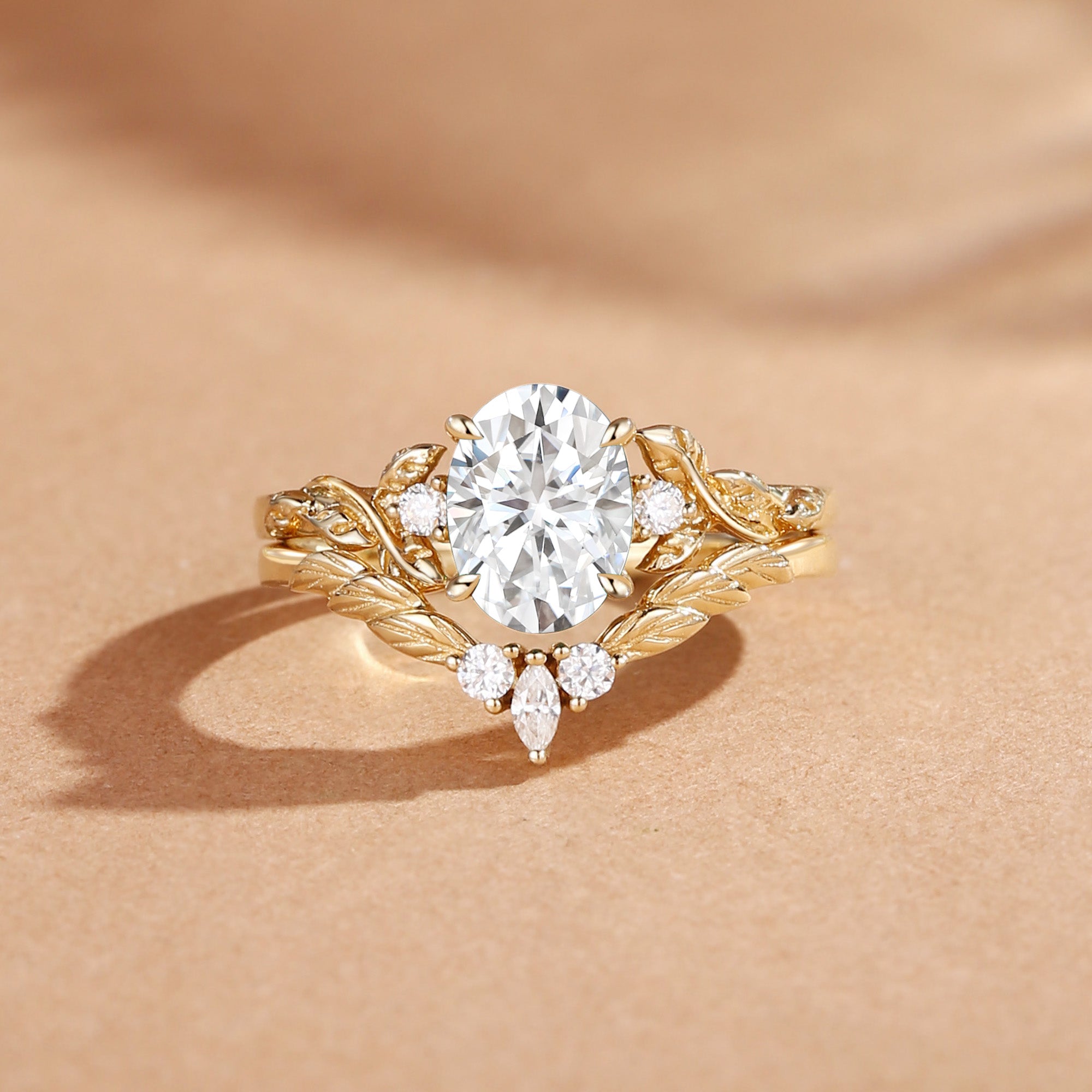 Eden - Nature Inspried Moissanites Oval Cut Engagement Ring Set 2pcs