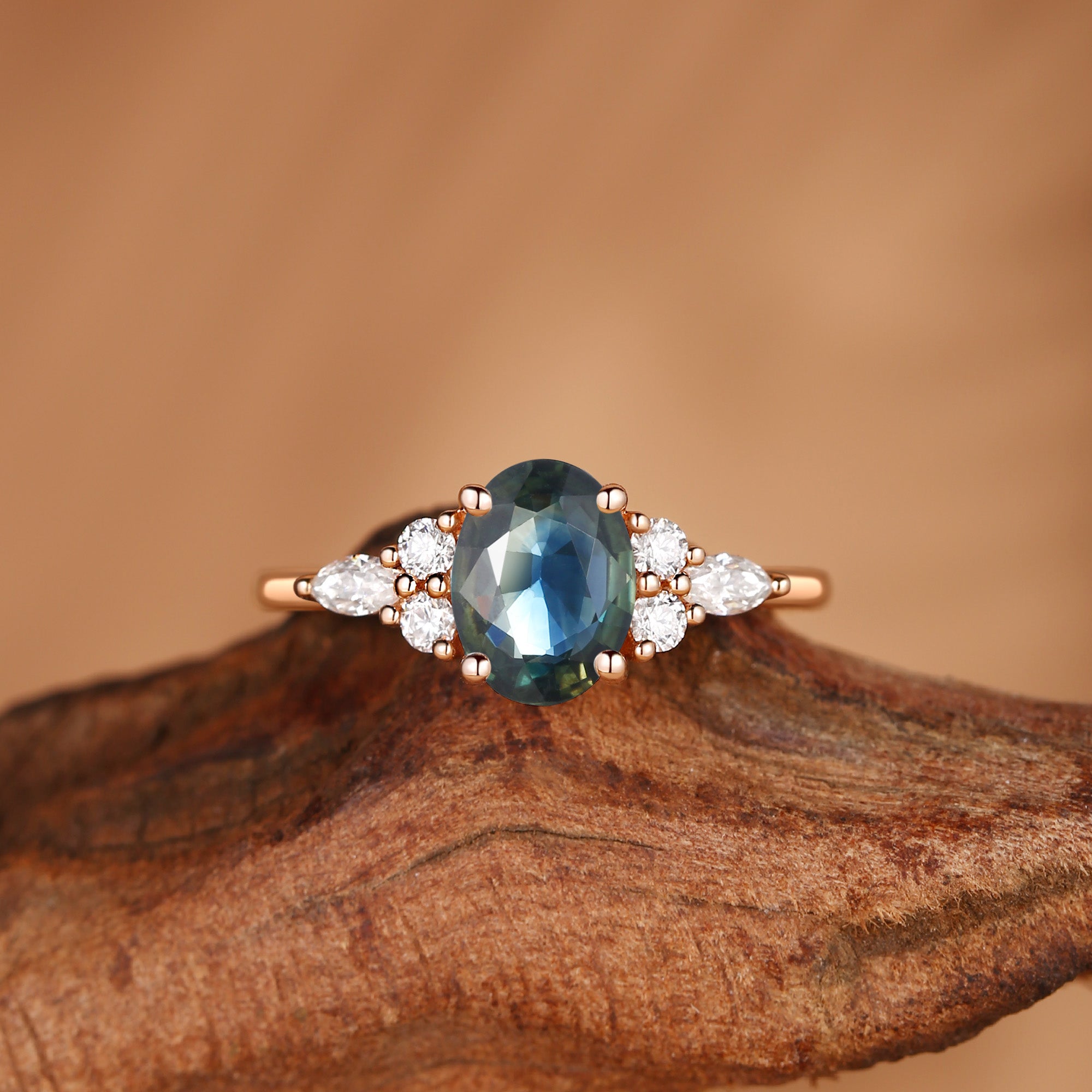 Lucinda - Oval Cut Blue Green Sapphire Classic Engagement Ring