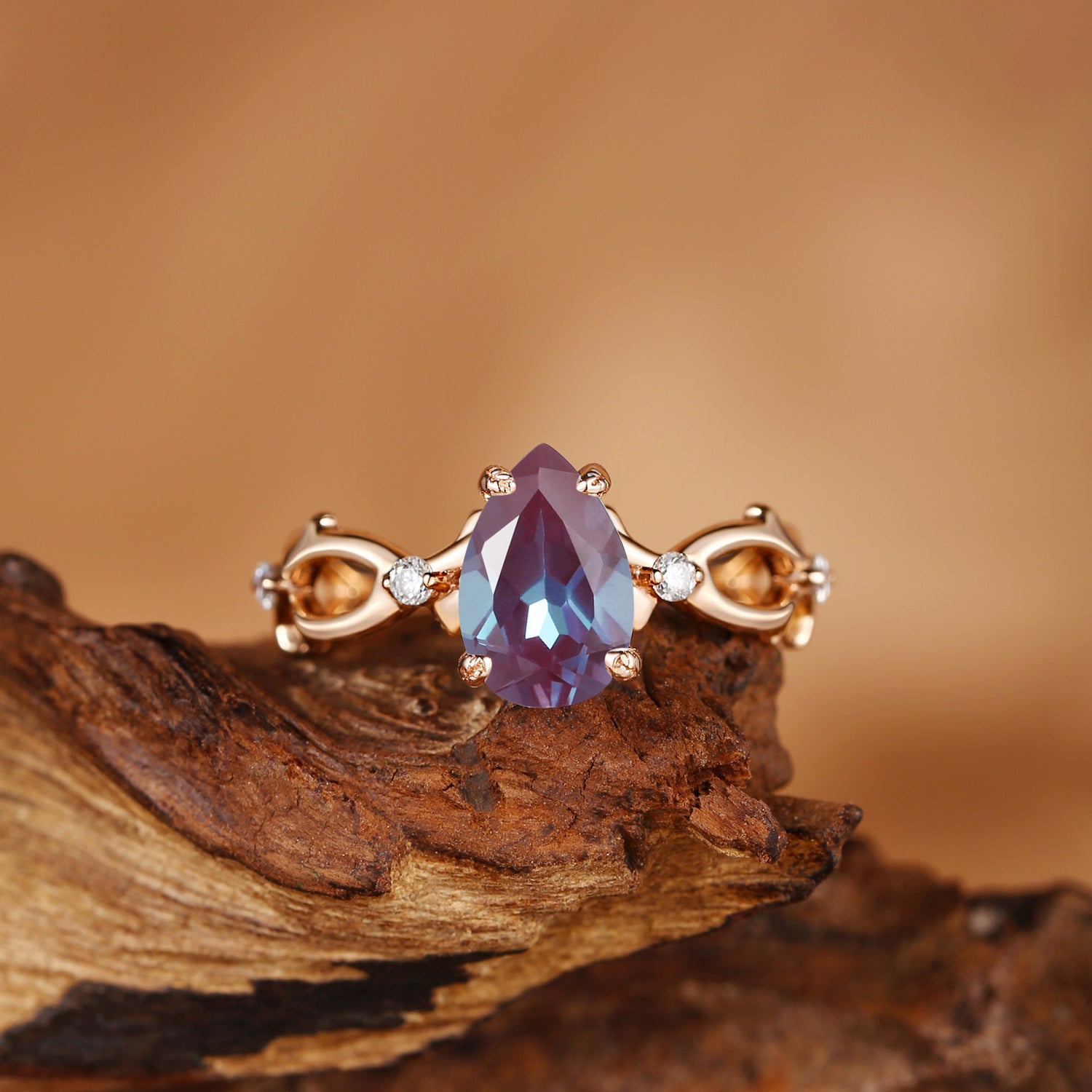 Beatrice - Unique Pear Cut Alexandrite Thorns Engagement Ring