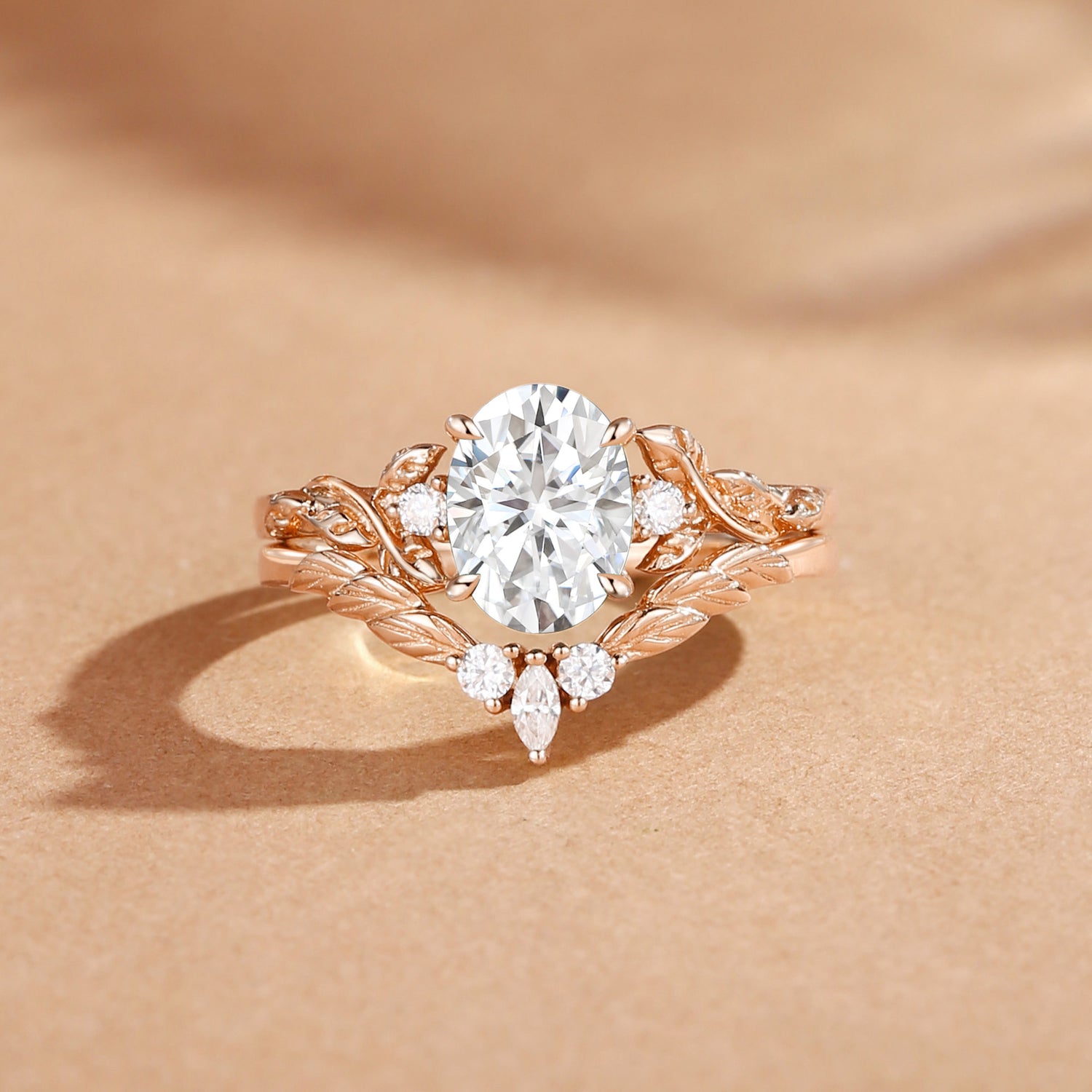 Eden - Nature Inspried Moissanites Oval Cut Engagement Ring Set 2pcs