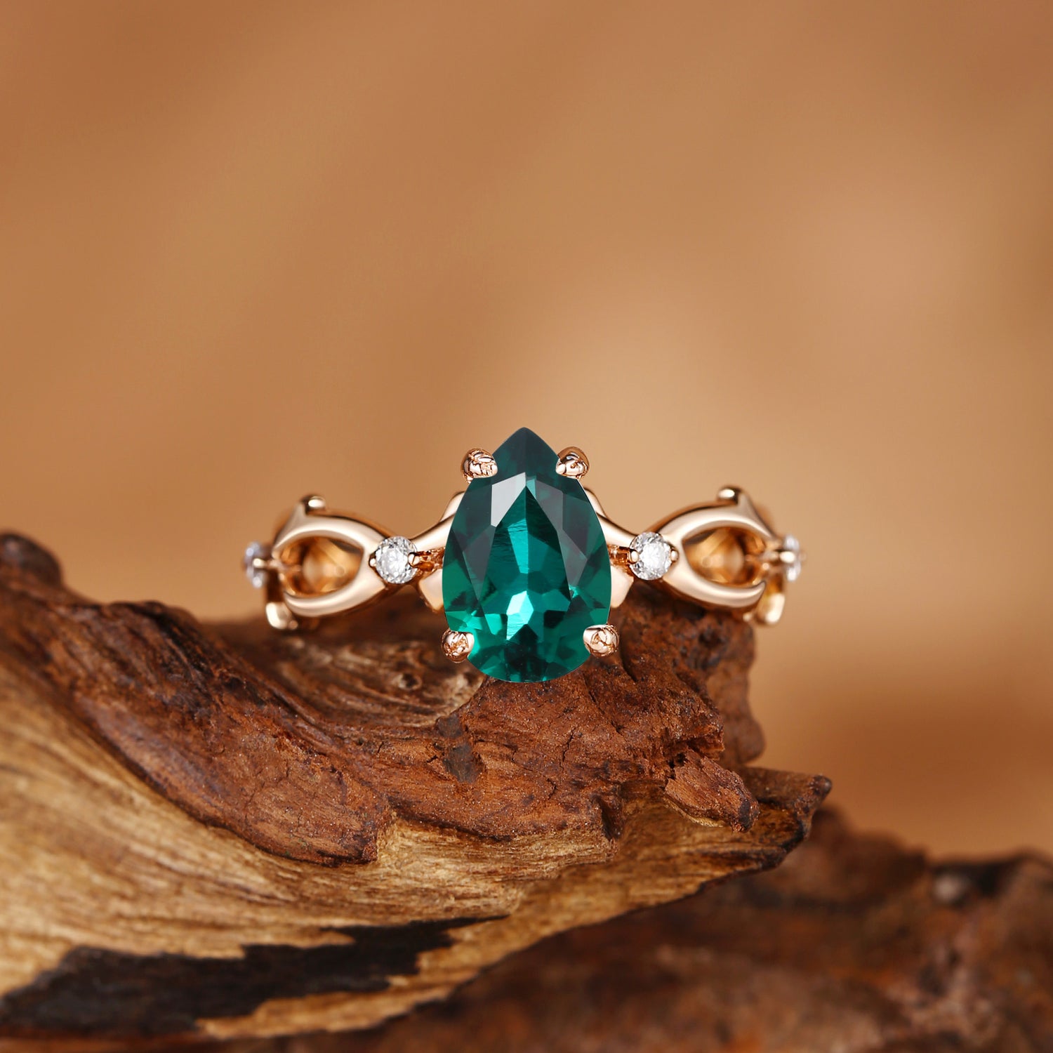 Beatrice - Unique Pear Cut Emerald Thorns Engagement Ring