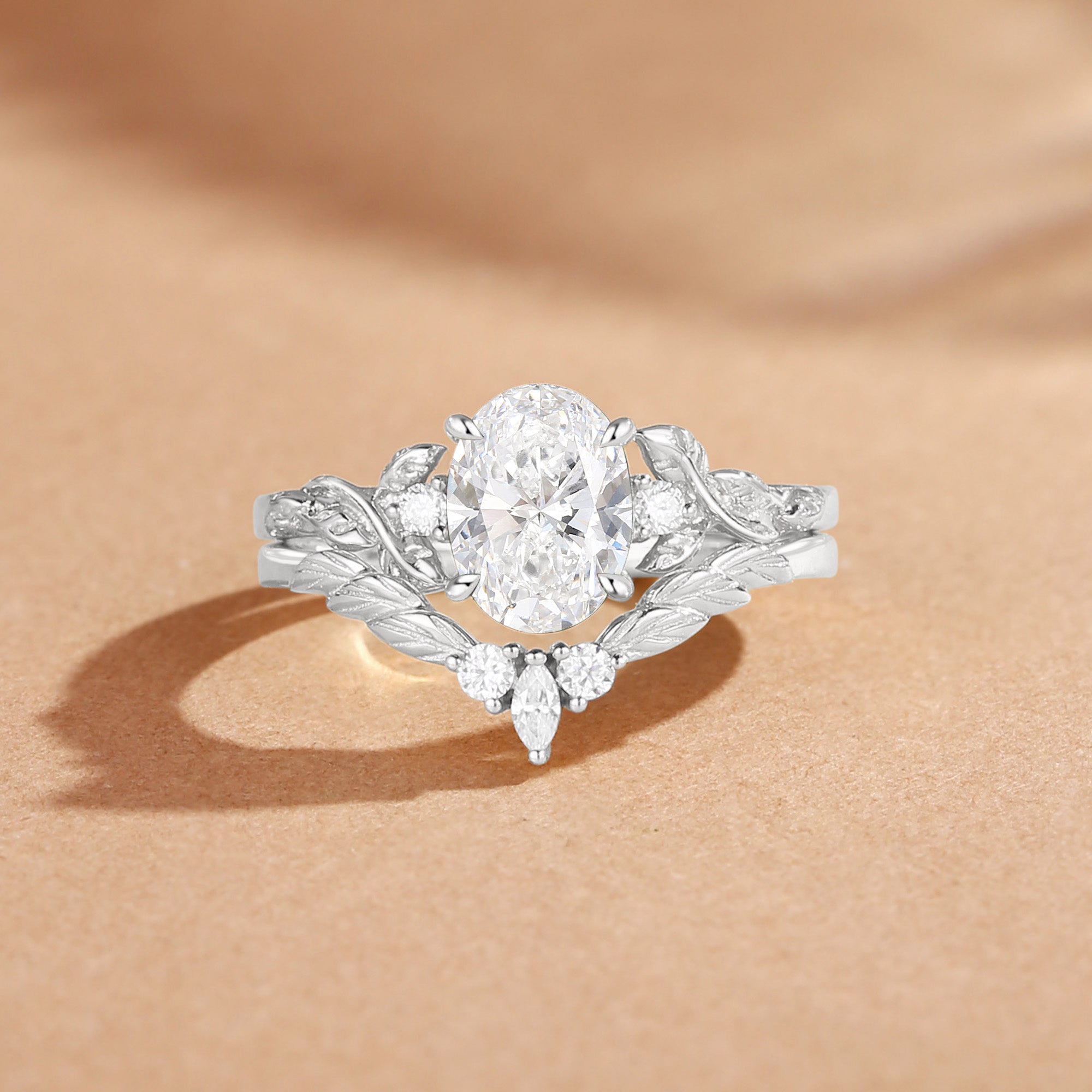 Eden - Nature Inspried Lab Grown Diamond Oval Cut Engagement Ring Set 2pcs