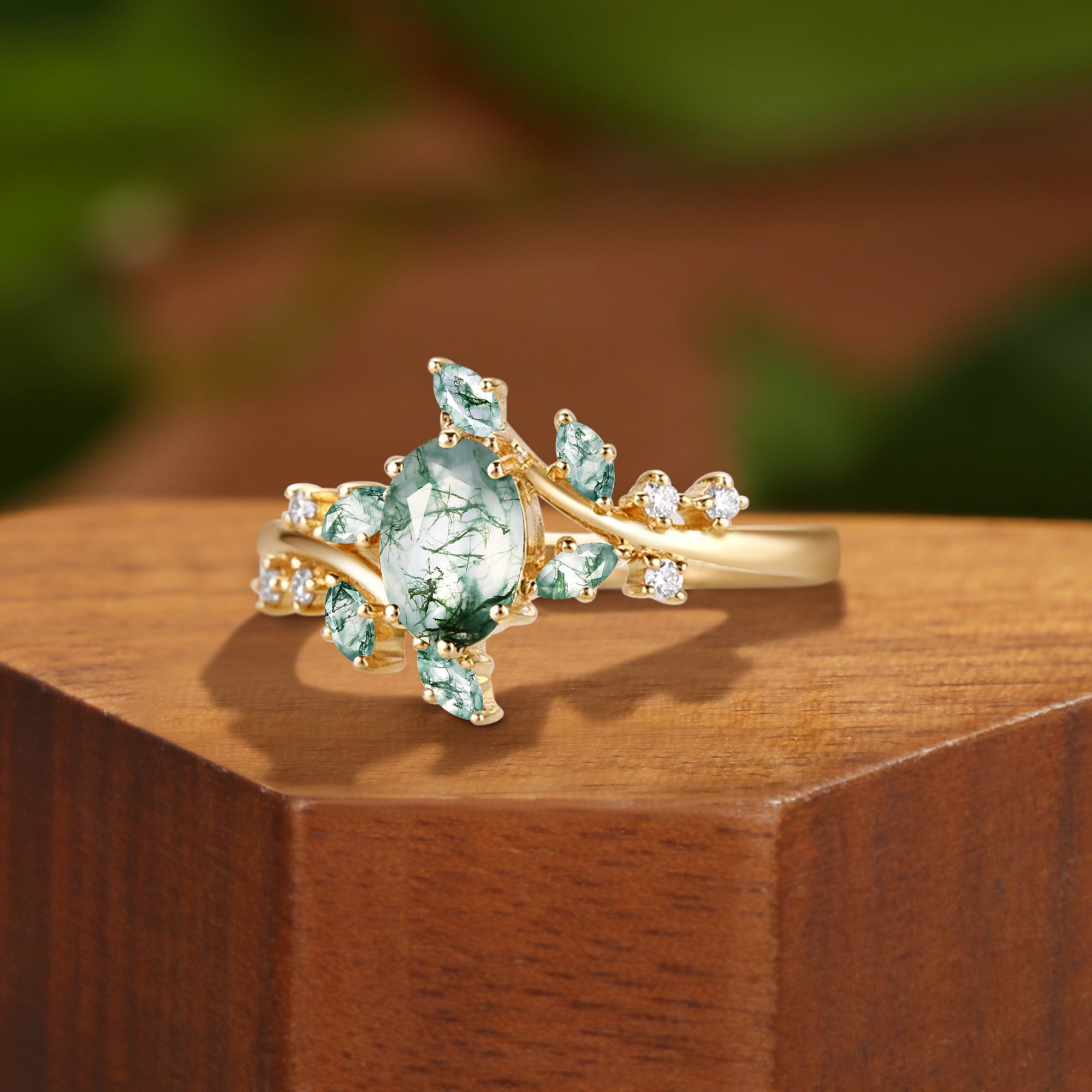 Bella - Moss Agate Cluster Inspired by Nature Engagement Ring