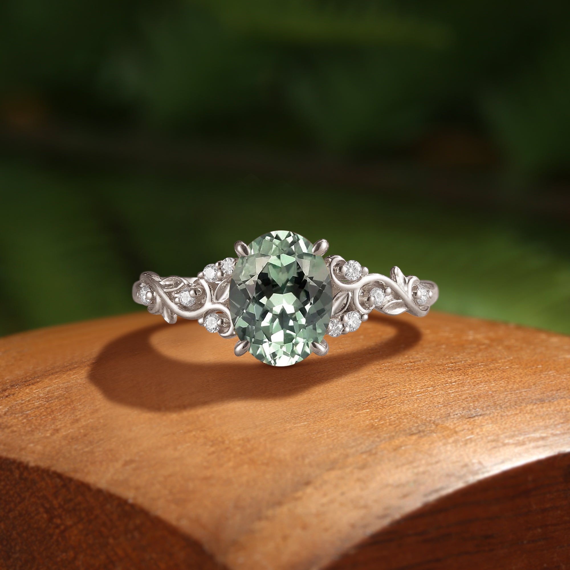 Breeze - Lab Grown Mint Light Green Sapphire Victorian Filigree Engagement Ring