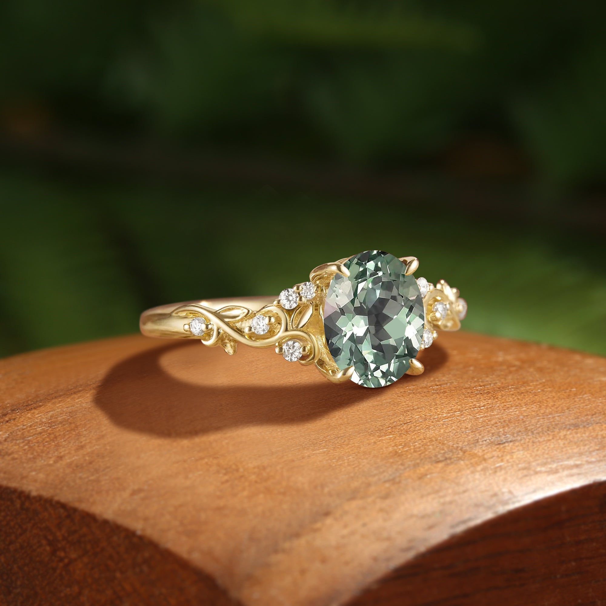 Breeze - Lab Grown Mint Light Green Sapphire Victorian Filigree Engagement Ring