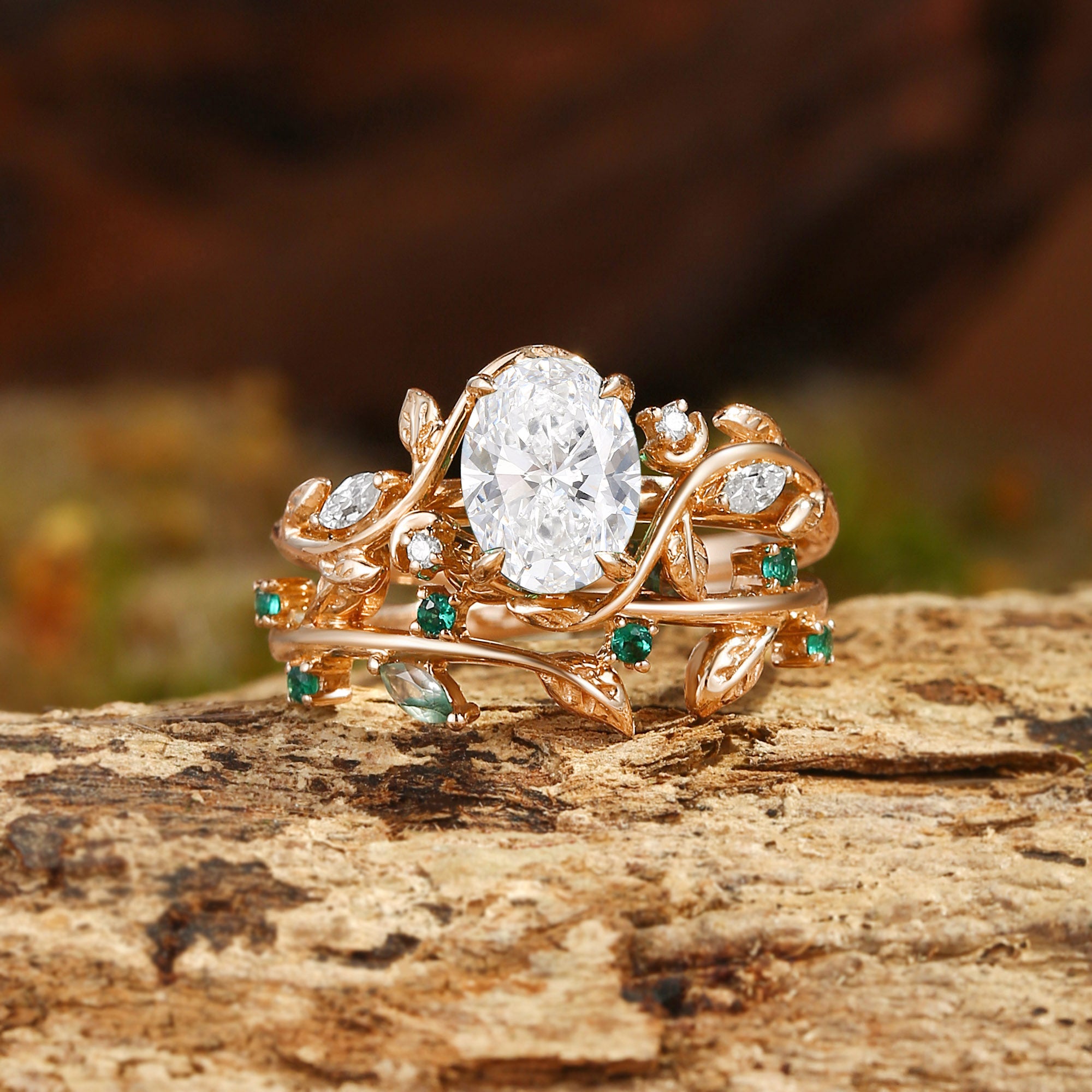 Désirée - 1.0CT Oval Cut Lab Grown Diamond Branch Leafy Engagement Ring Set 2pcs