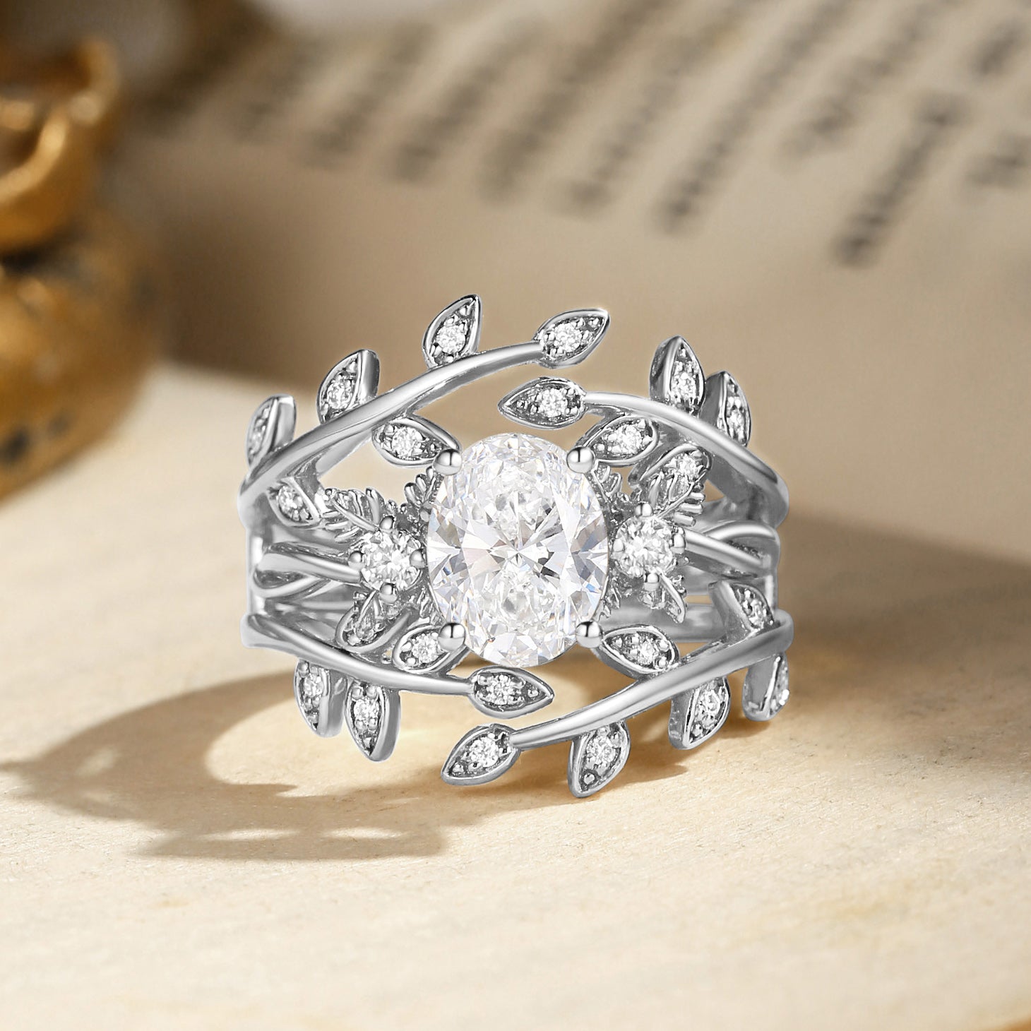 Léonie - 1.0CT Oval Cut Lab Grown Diamond Leafy Enhancer Ring Set 2pcs