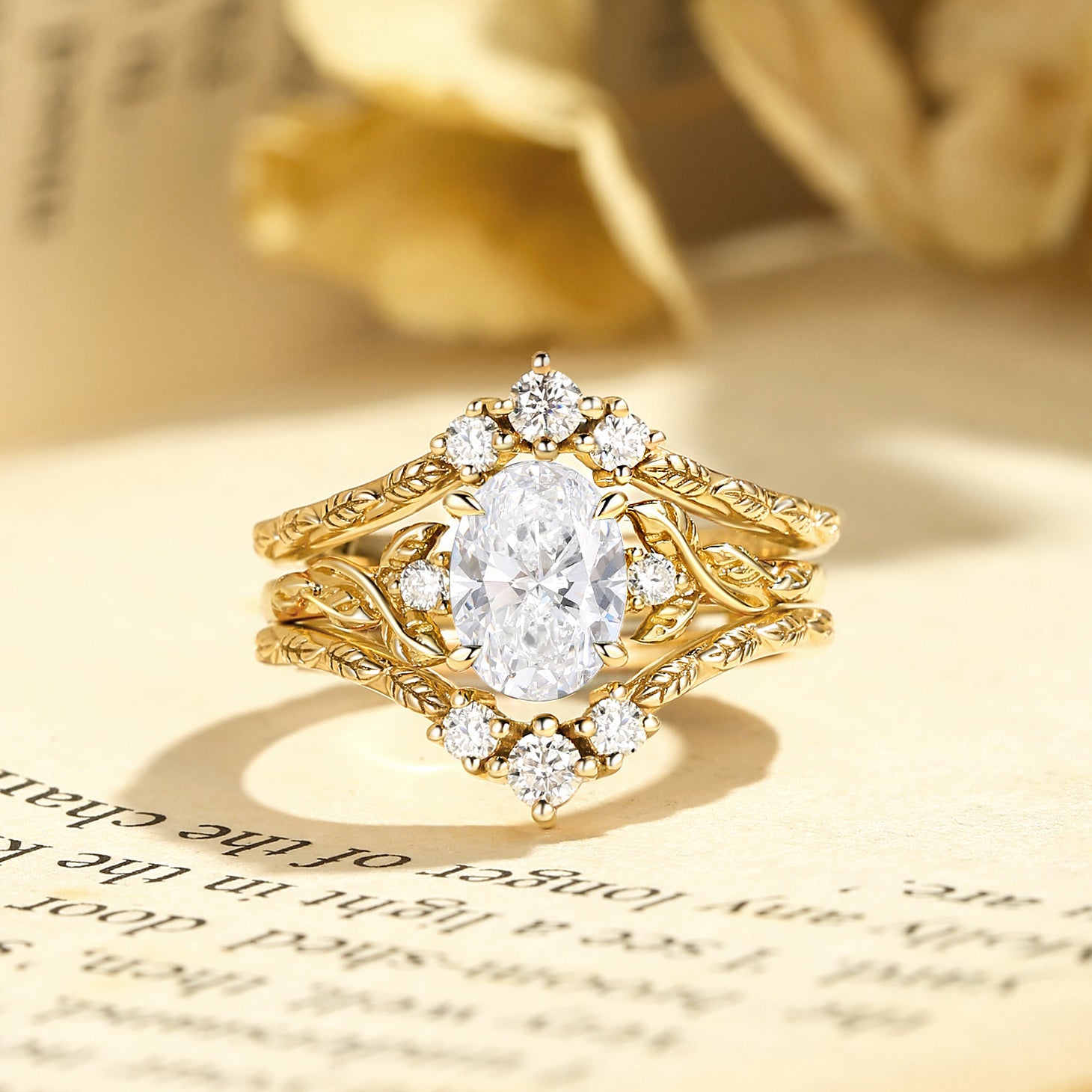 Josephine - 1.0CT Lab Grown Diamond Oval Cut Leafy Filigree Bridal Set 2pcs