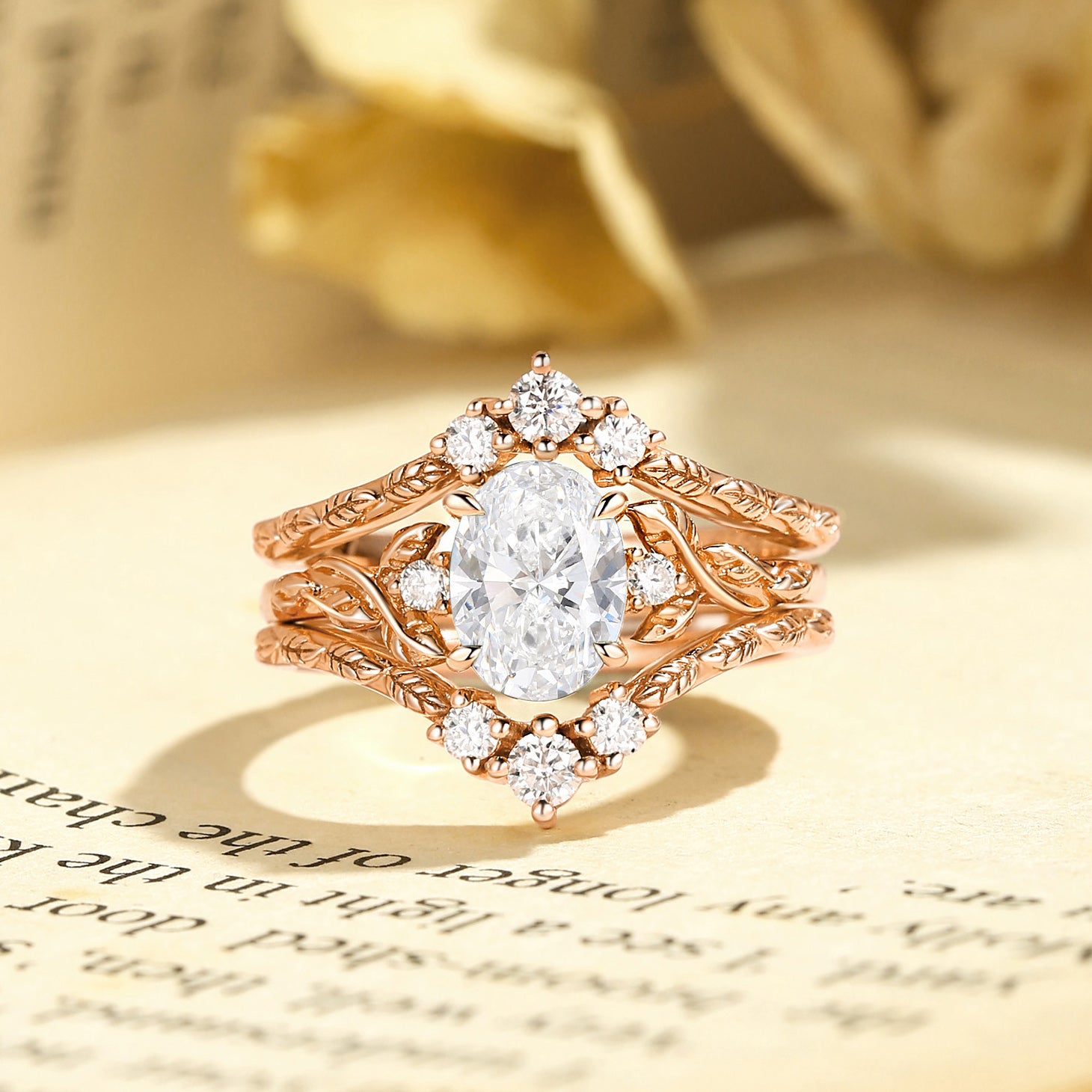 Josephine - 1.0CT Lab Grown Diamond Oval Cut Leafy Filigree Bridal Set 2pcs