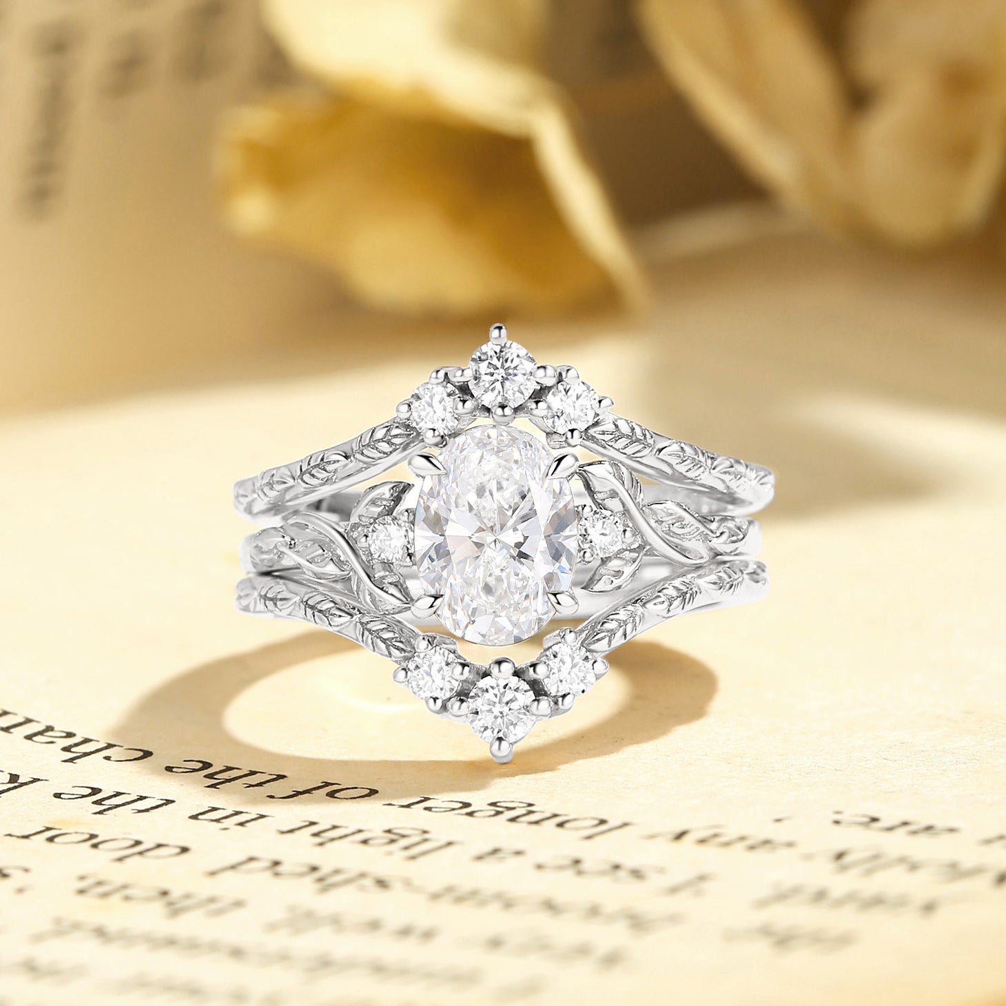 Josephine - 1.0CT Lab Grown Diamond Oval Cut Leafy Filigree Bridal Set 2pcs