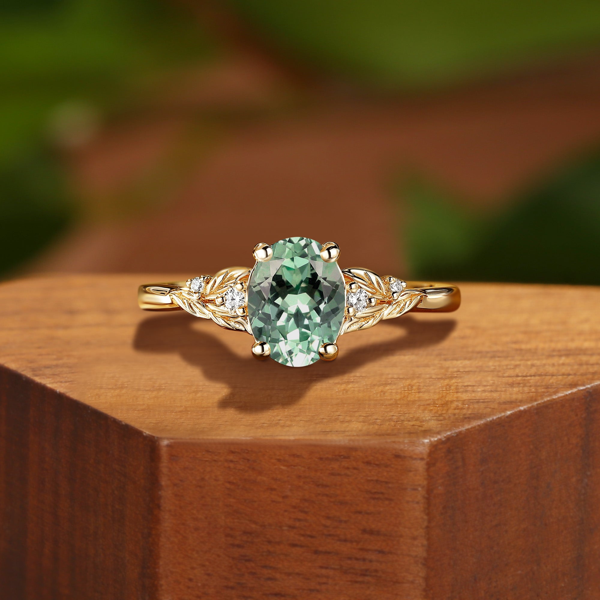 Bina - Oval Cut Lab Mint Light Green Sapphire Vine Engagement Ring