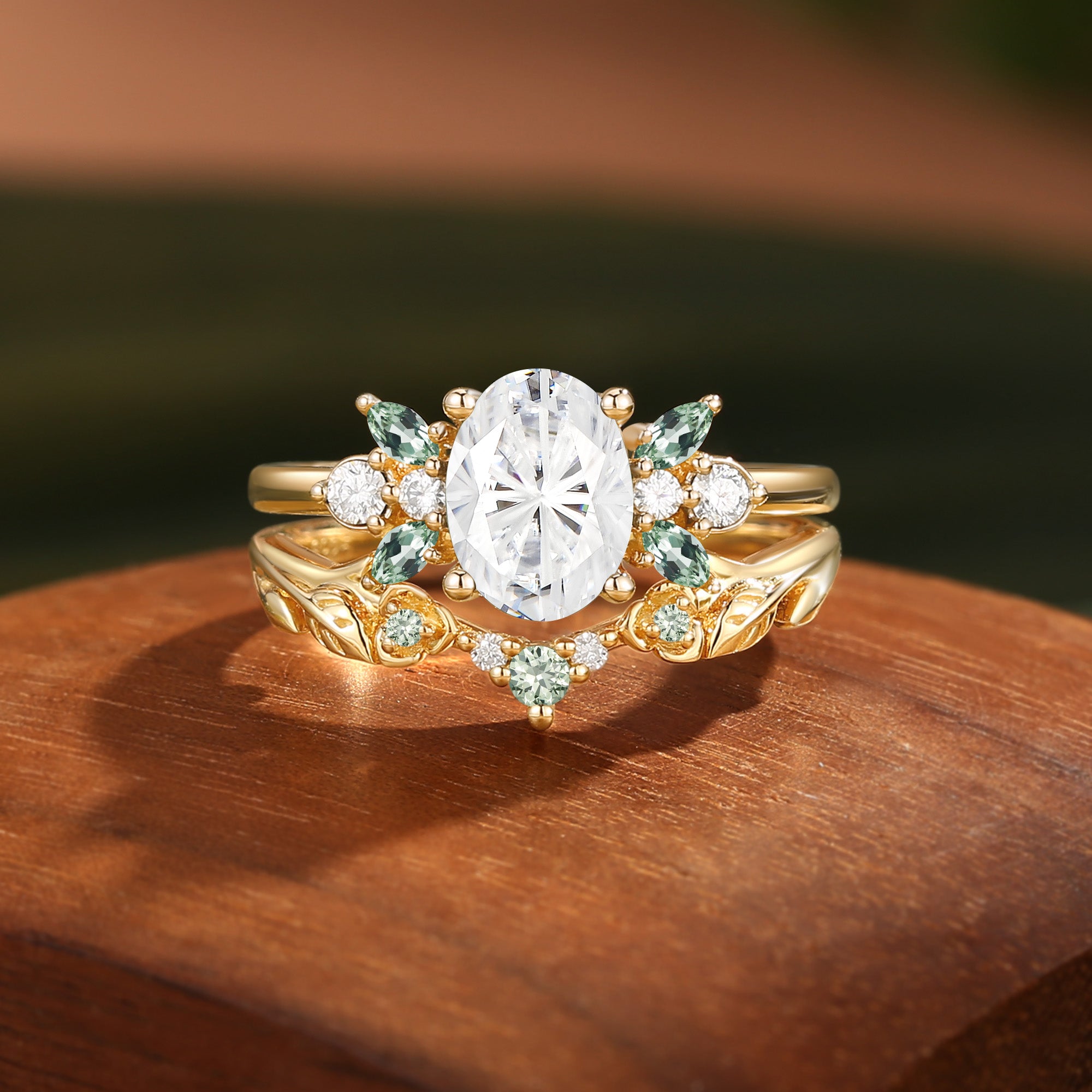 Glenna - Leaf Firework Oval Cut Moissanite Butterfly Fairy Bridal Sets 2pcs