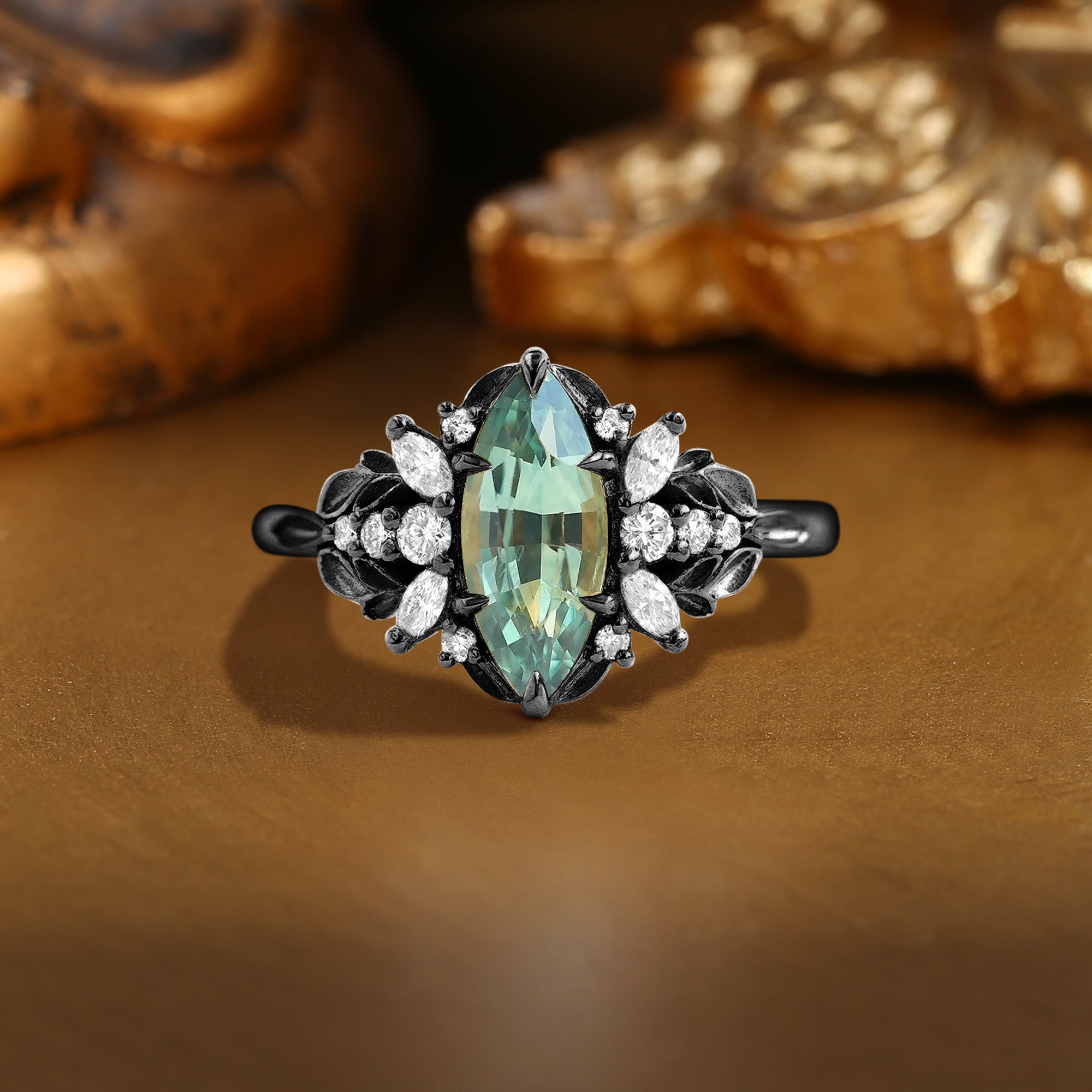 Brynn - Fairycore Marquise Cut Lab Green Sapphire Elf Engagement Ring