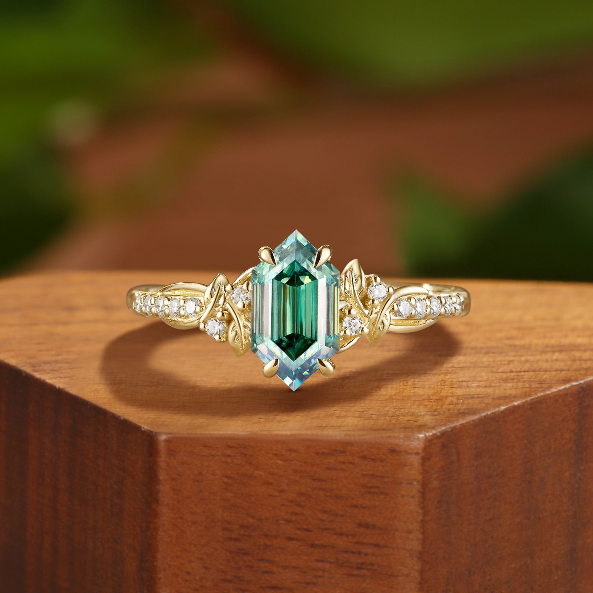 Tivona - Hexagon Cut Mint Green Moissanite Women Wedding Ring