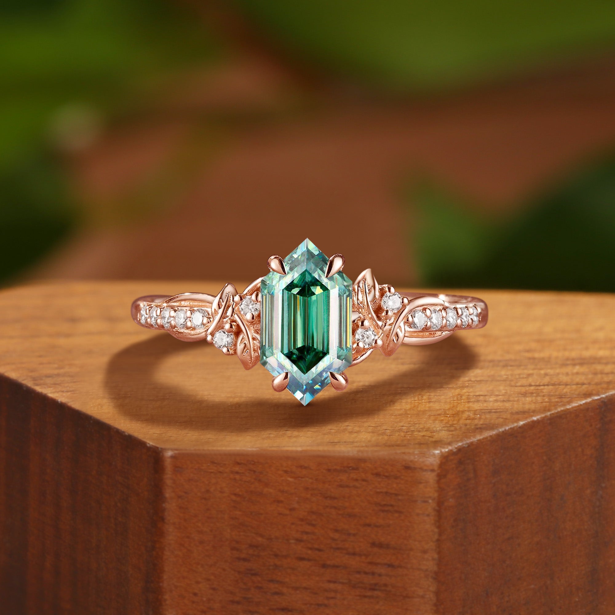 Tivona - Hexagon Cut Mint Green Moissanite Women Wedding Ring