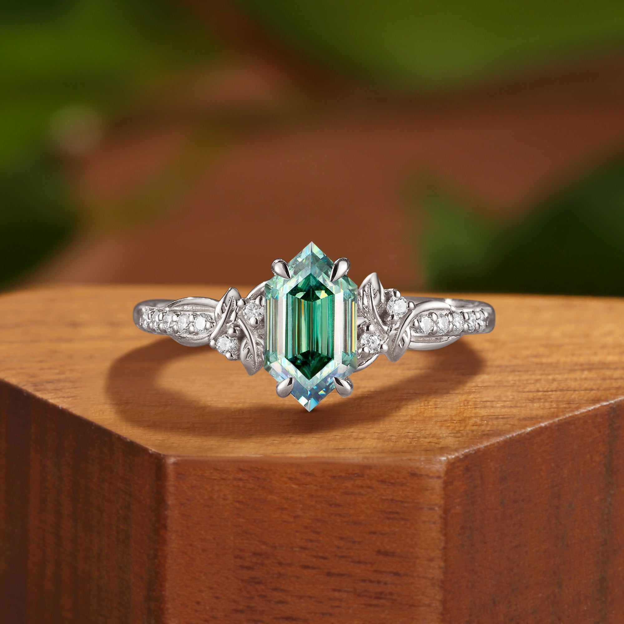 Tivona - Hexagon Cut Mint Green Moissanite Women Wedding Ring