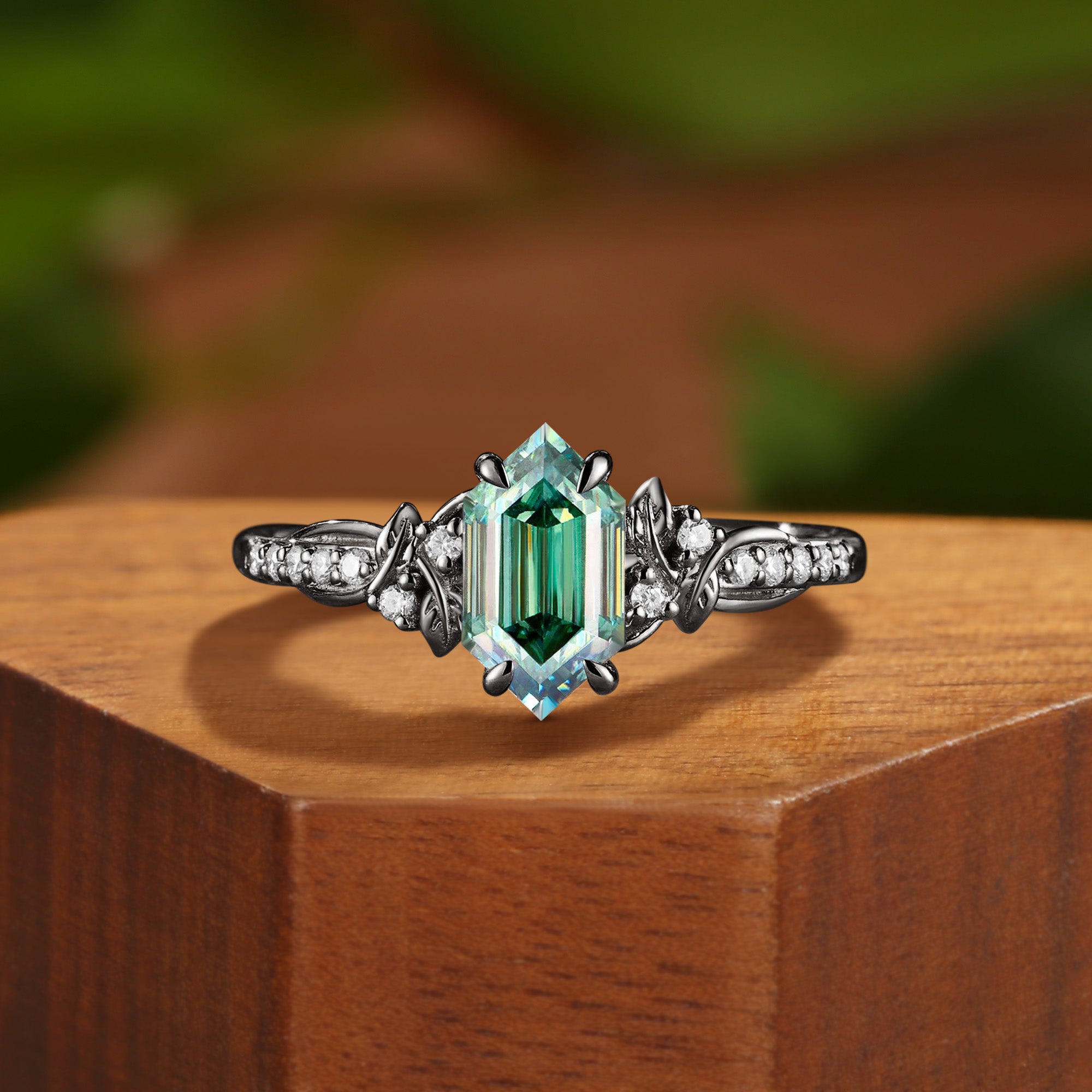 Tivona - Hexagon Cut Mint Green Moissanite Women Wedding Ring