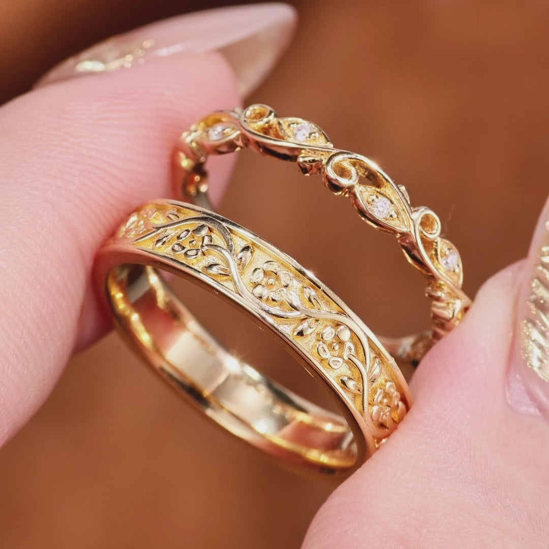 Load video: Couple Ring - Nature Inspired Promise Ring Set