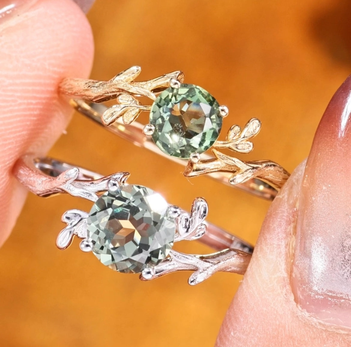 Load video: Zoe - Lab Green Sapphire Round Cut Engagement Ring