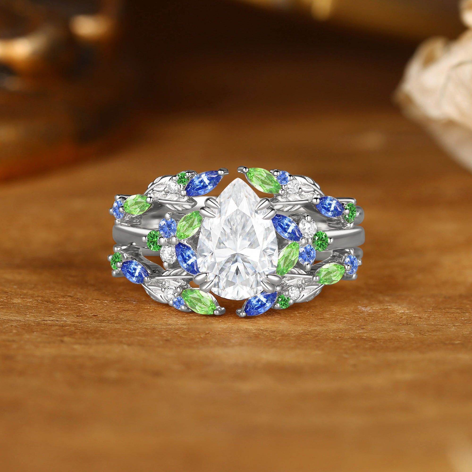 Jasmine - Monet's Garden Moissanite Leaf Ring Bridal Set