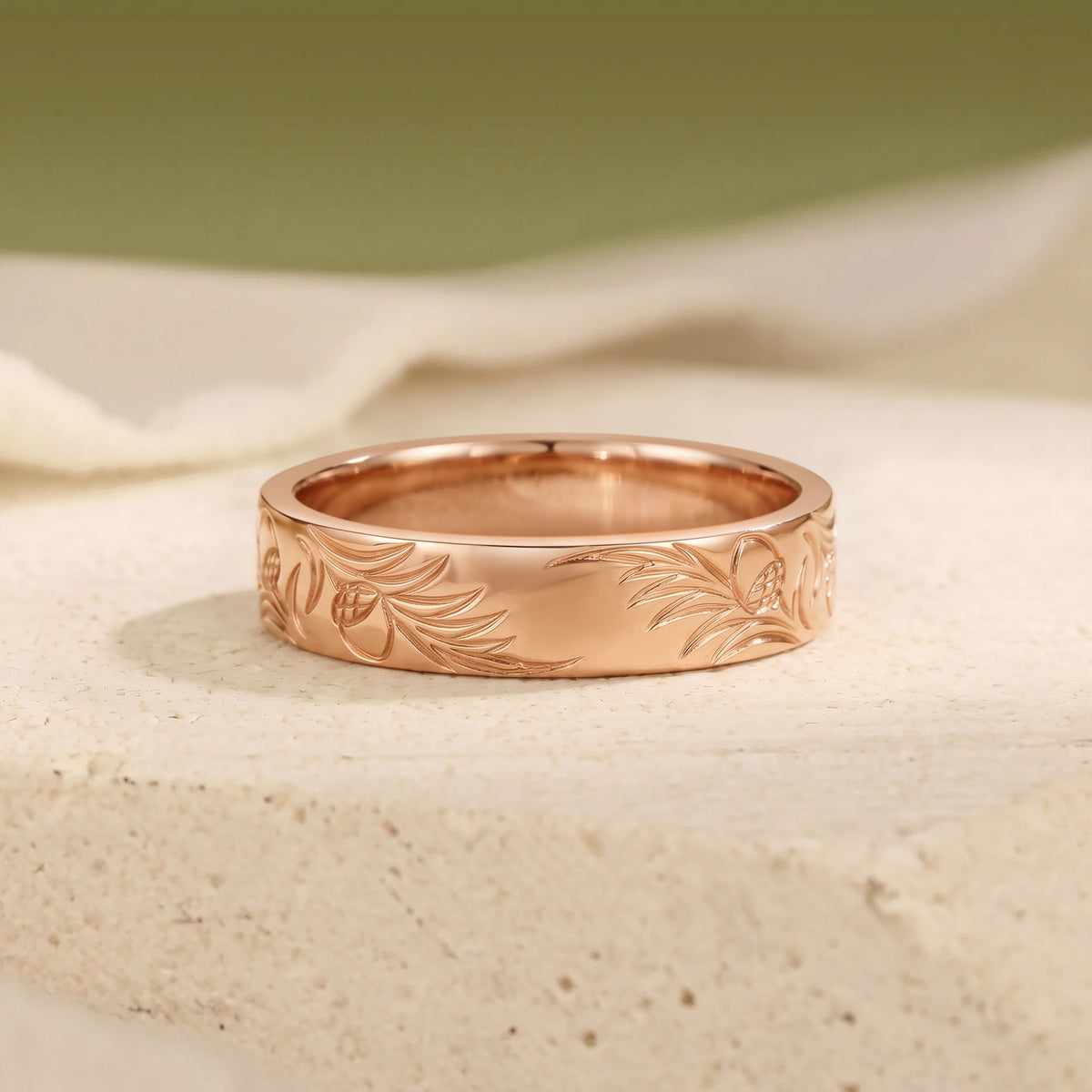 Nature Leafy Inspired Hand Engraved Promise Ring - Men Band