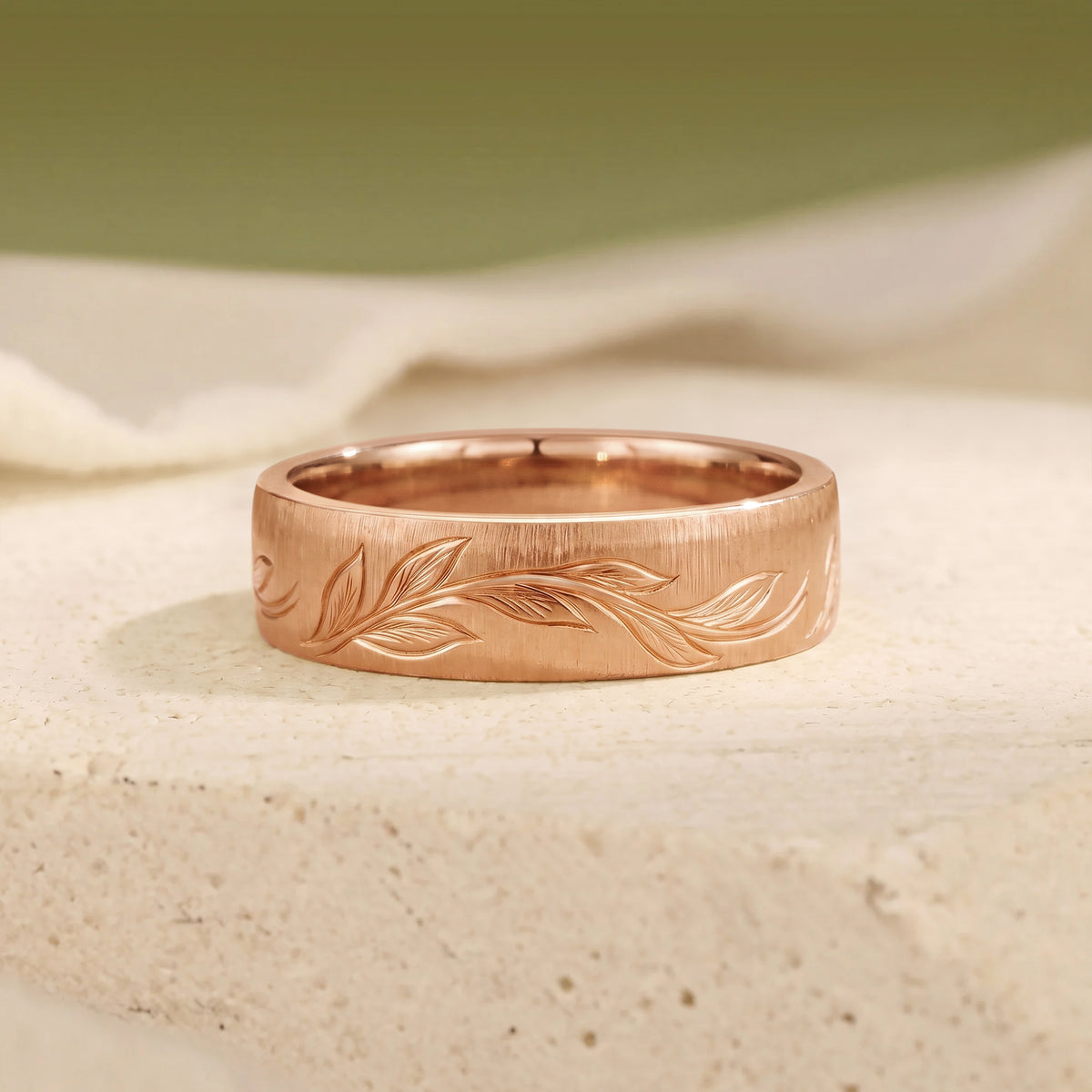 Delicate Hand Engraved Leafy Inspired Anniversary Ring - Men Band