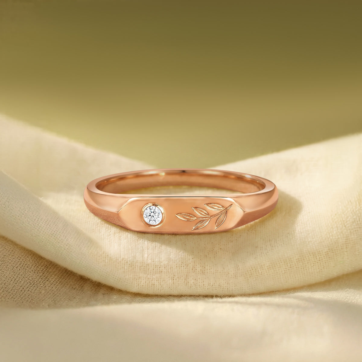 Art Signet Engraved Moissanite Leafy Inspired Anniversary Ring - Men Band